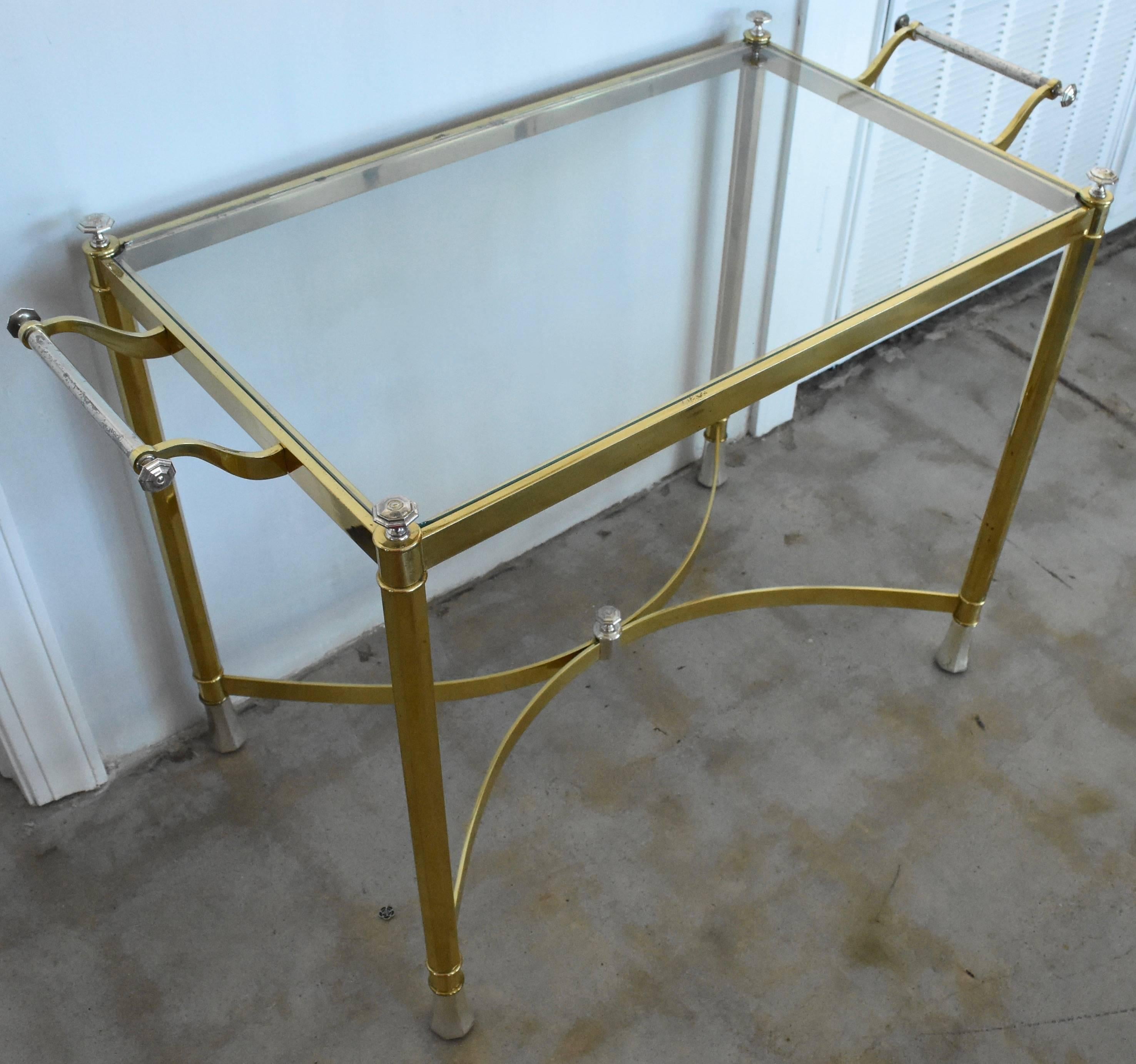 Vintage 1970s Italian Brass and Silver Plated Table or Bar Cart 1