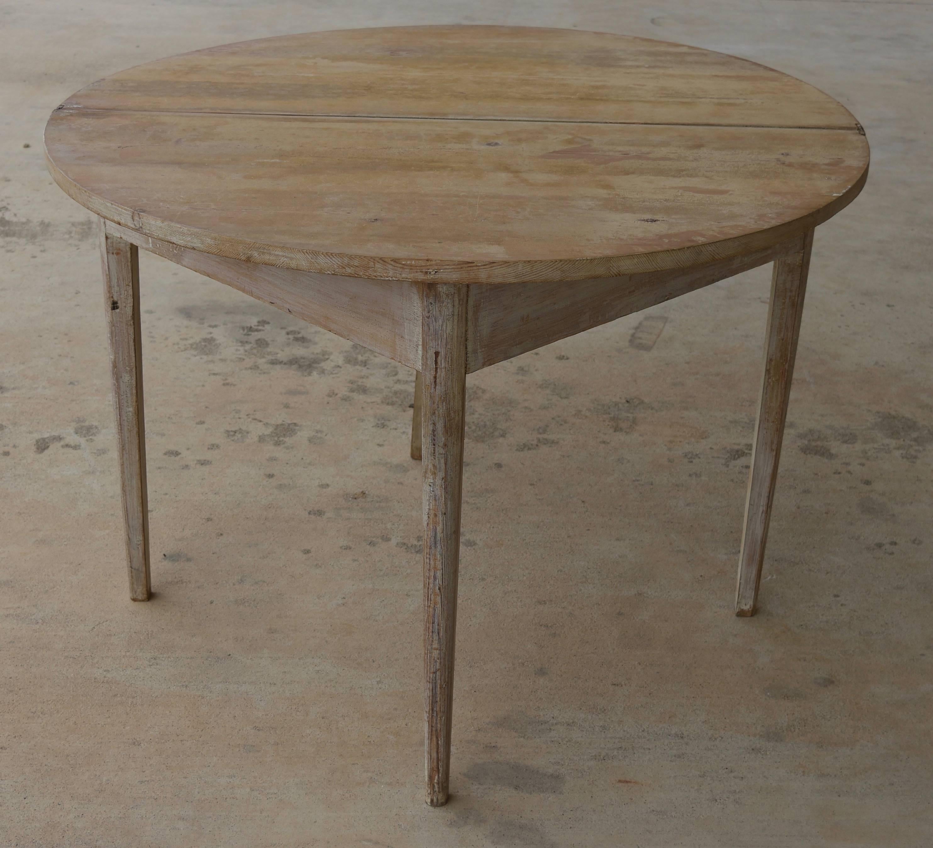 Gustavian Painted Folding Swedish Demilune Table That Opens to Round Table, circa 1850