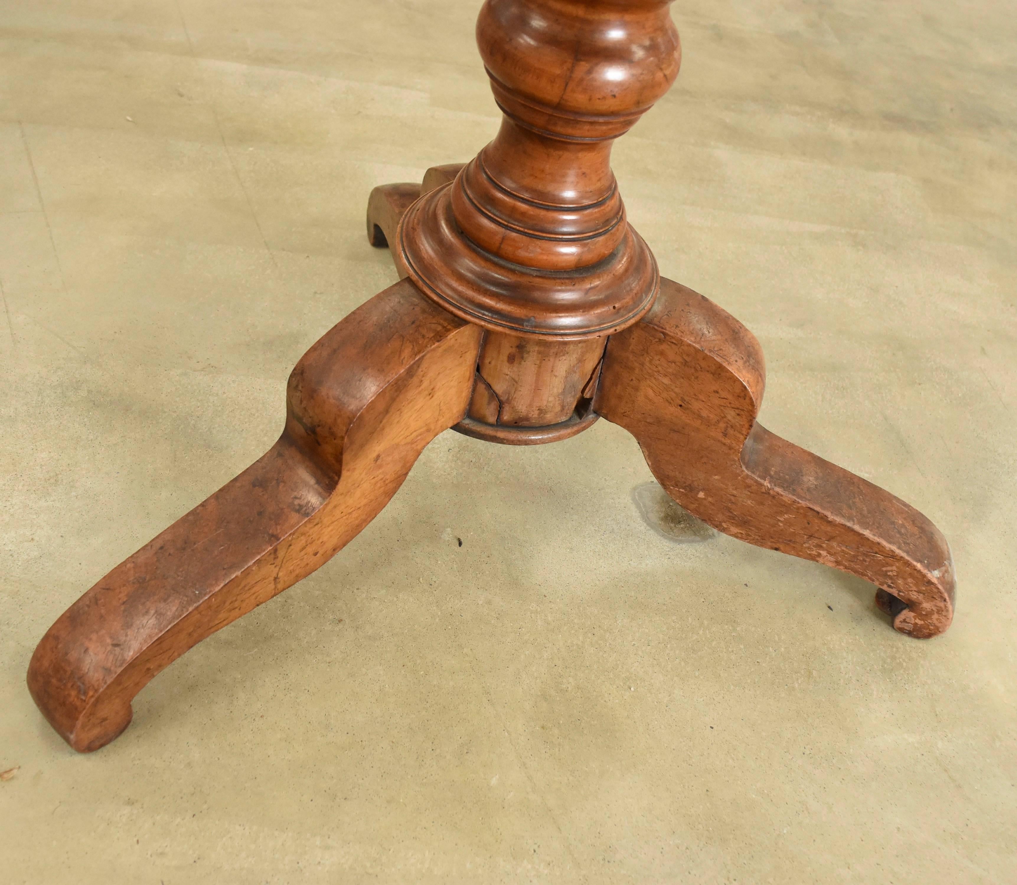19th Century Walnut Tilt-Top Pedestal Side Table from France 1