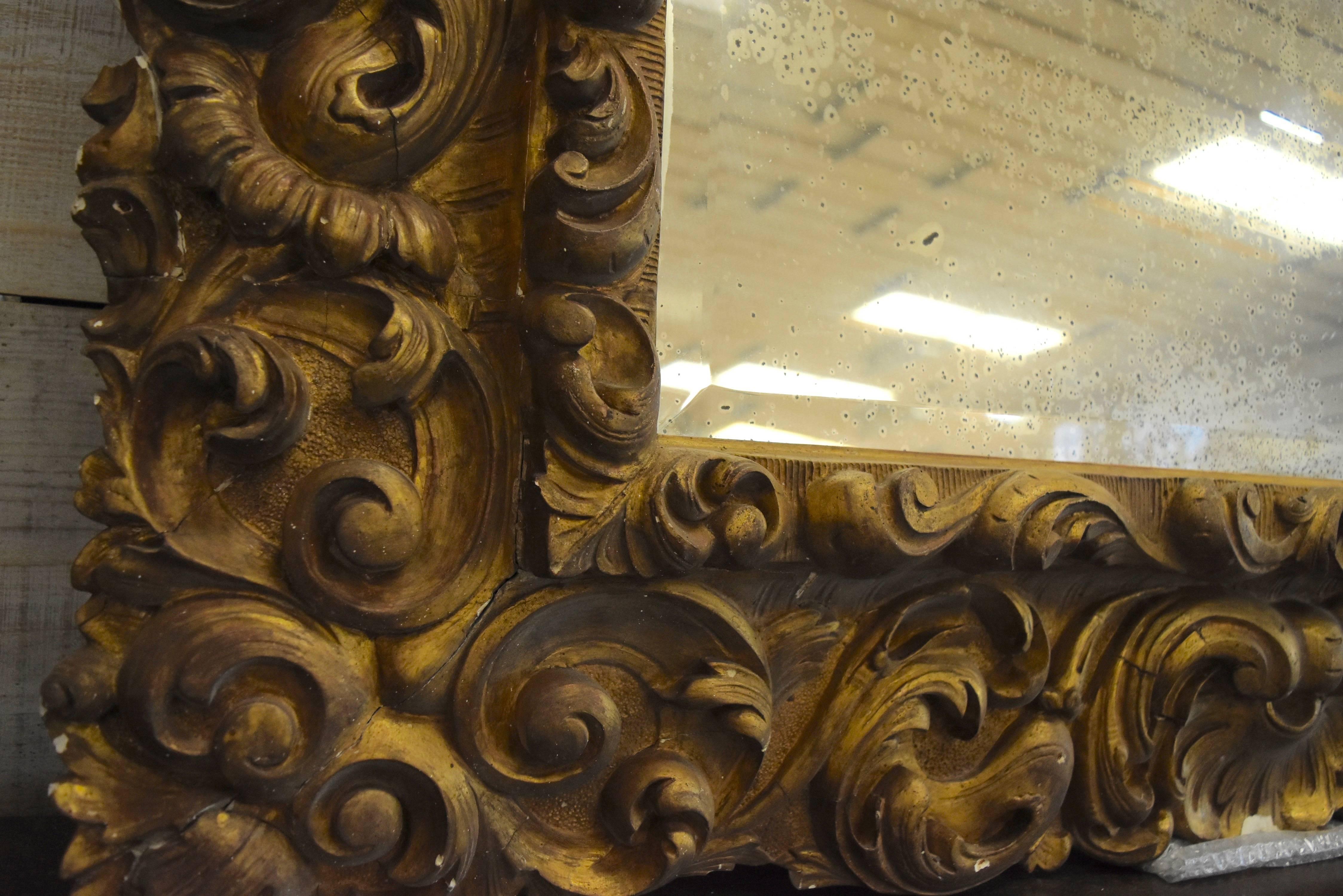 Late 18th to Early 19th Century Gold Gilt Gesso Mirror From A French Castle  In Good Condition In Houston, TX