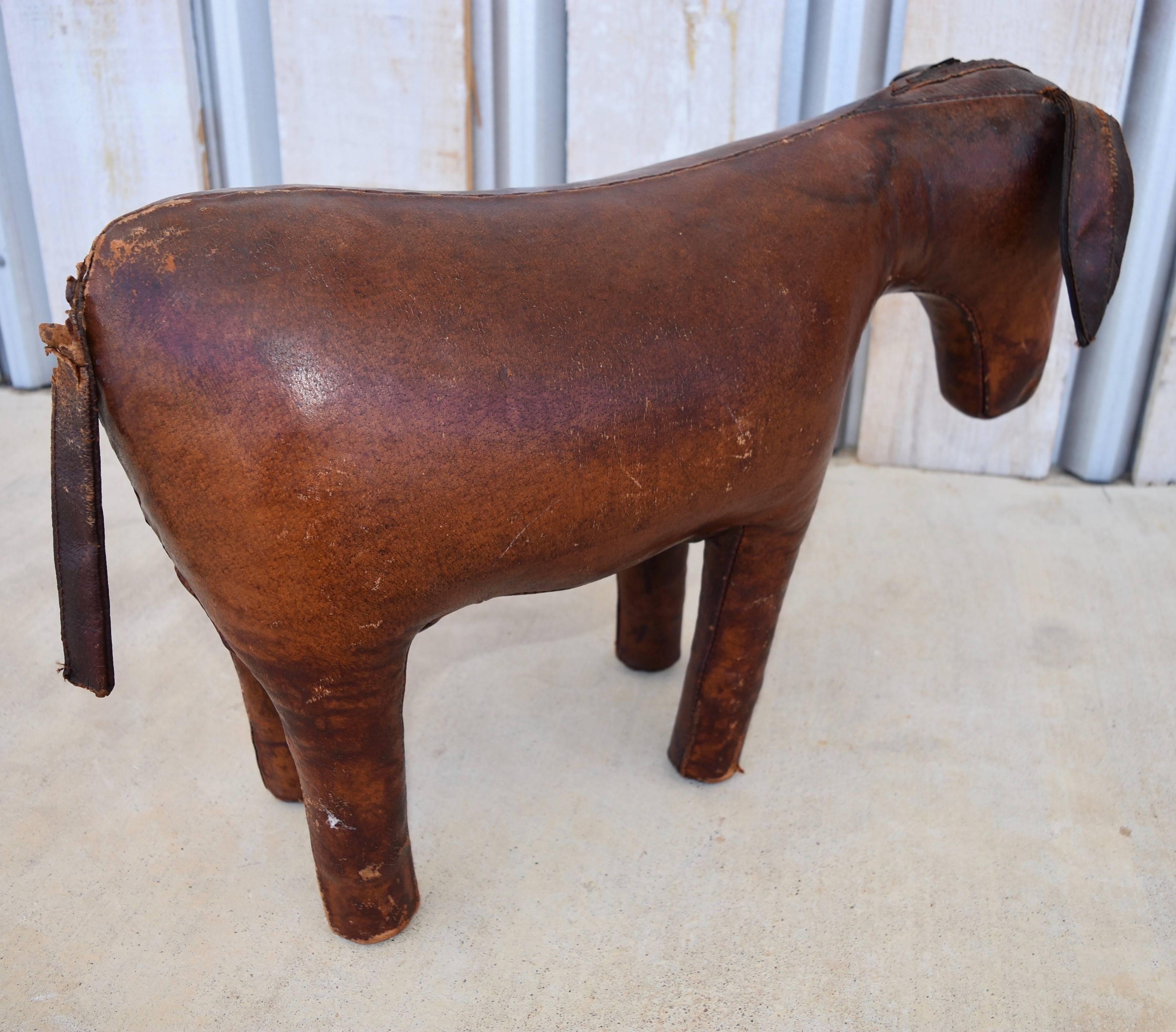 Hand-Crafted 1960s-1970s Leather Donkey Footstool by Dimitri Omersa for Abercrombie & Fitch