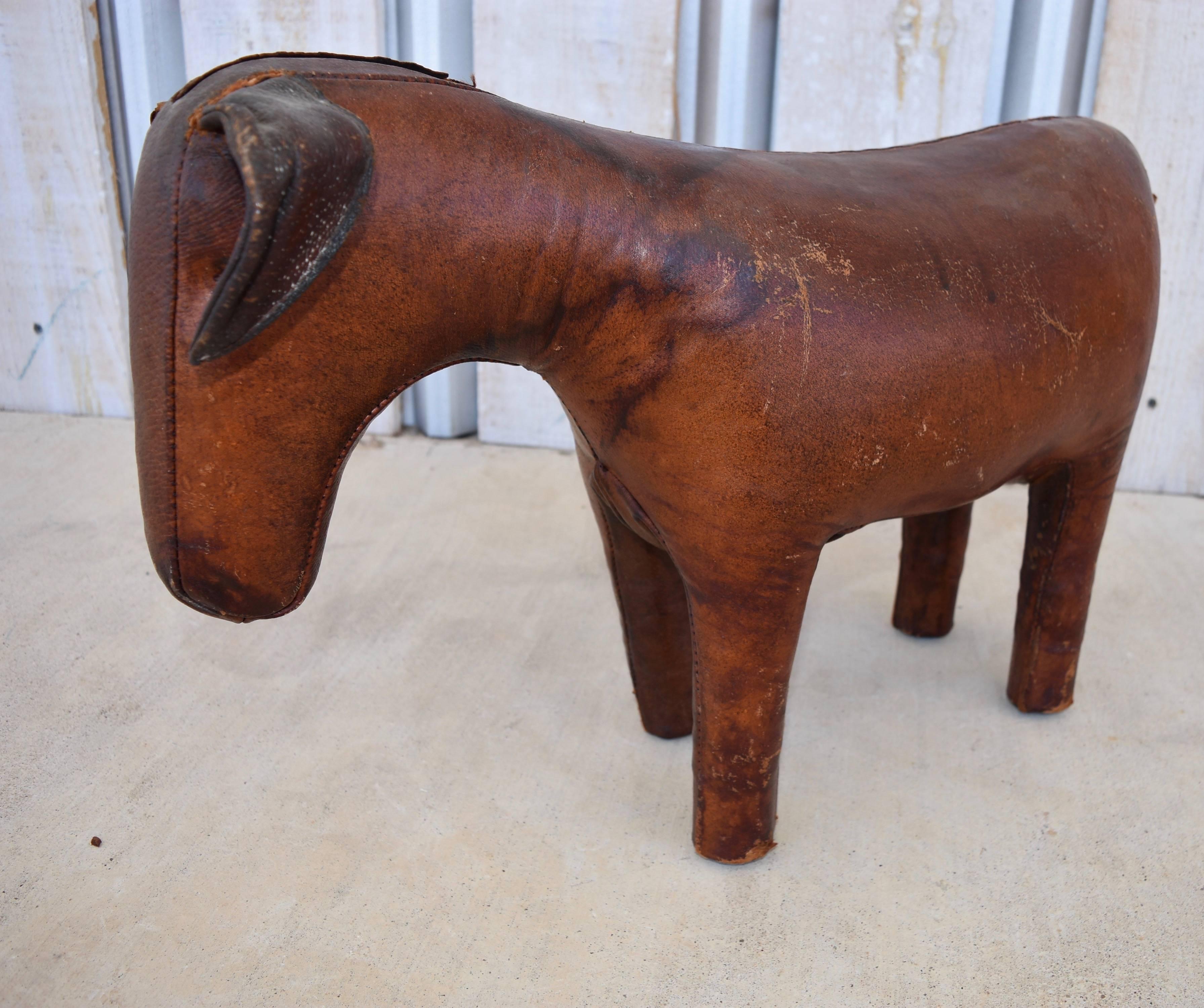 1960s-1970s Leather Donkey Footstool by Dimitri Omersa for Abercrombie & Fitch In Fair Condition In Houston, TX