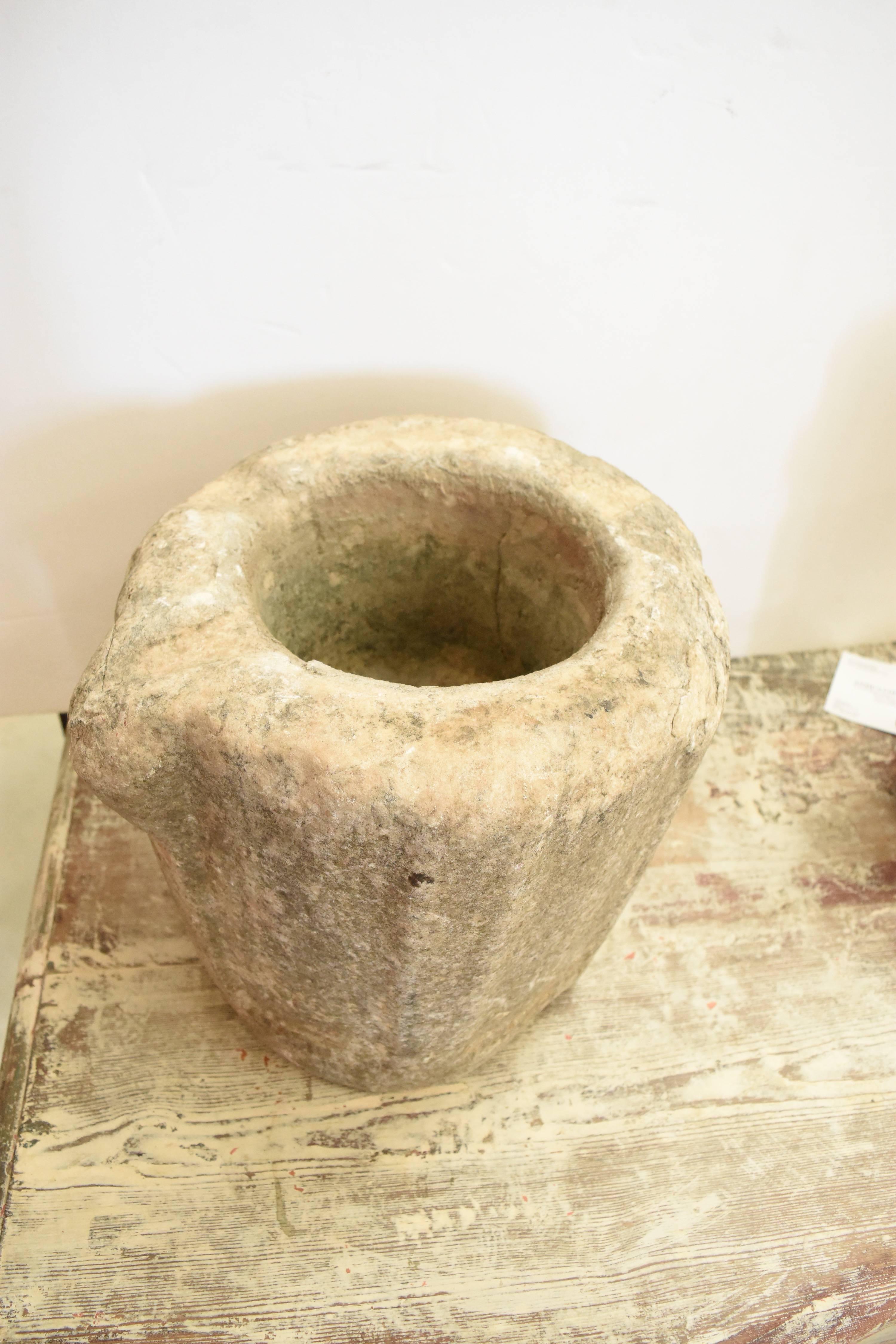 Hand-Carved Ancient French Stone Mortar from 17th Century or Earlier For Sale