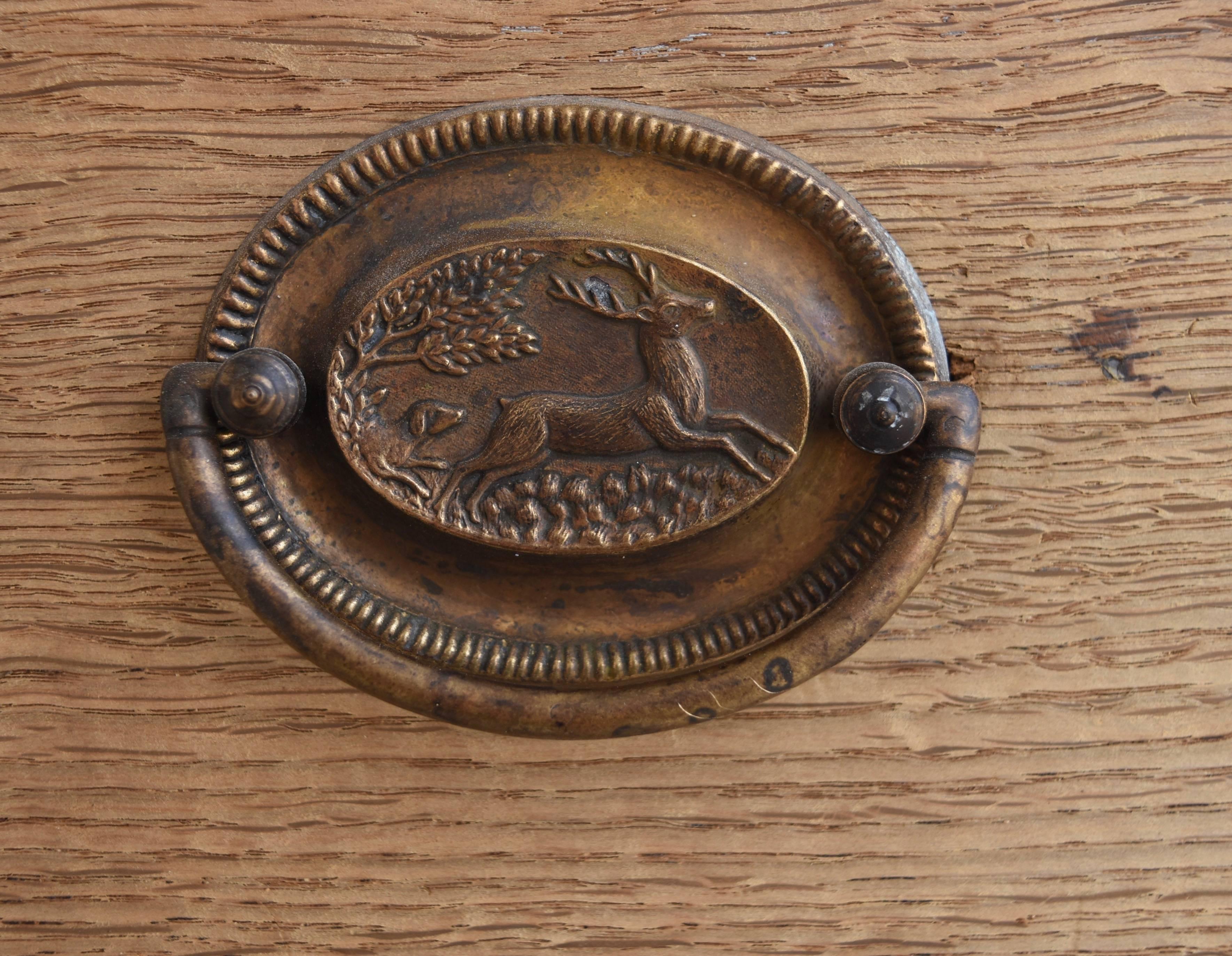 Dutch circa 1900 Four-Door Oak Chest with Deer Motif on Hardware 3