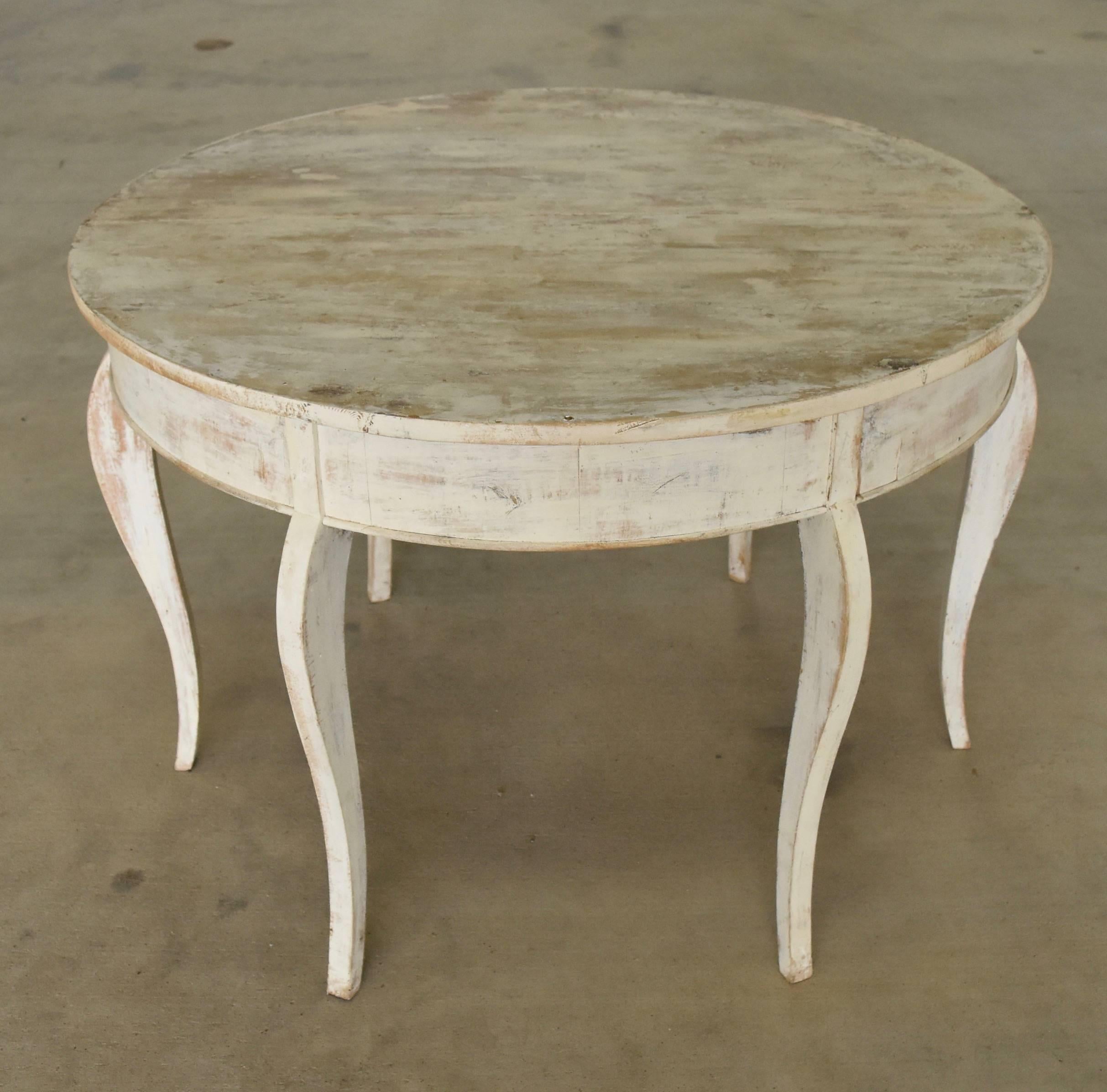 Swedish Mid-1860s Rococo Style Painted Demilune-Round Table Combo In Good Condition In Houston, TX