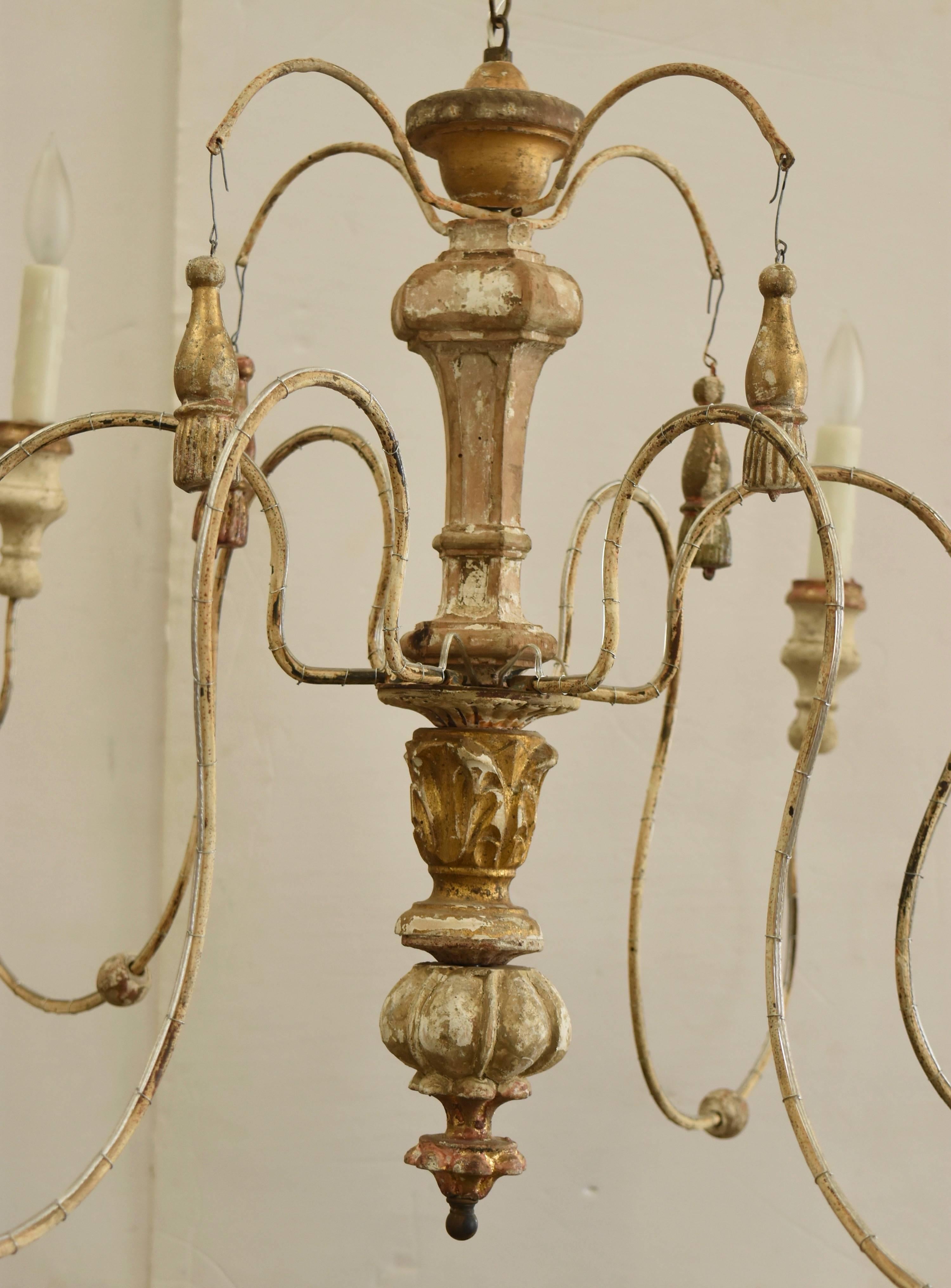 Hand-Crafted Italian Spider Six-Arm Chandelier Composed of 18th Century Elements and Iron