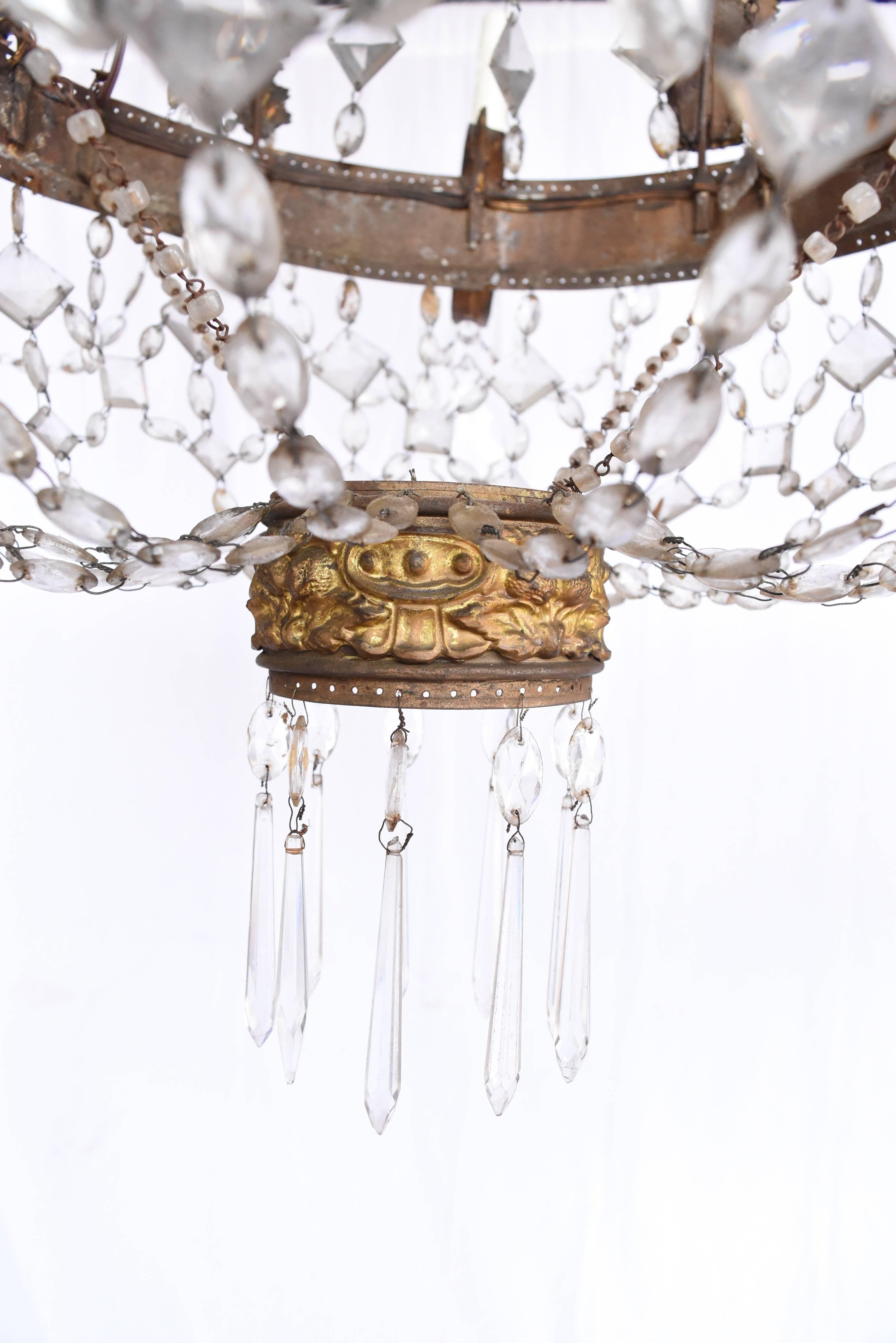 Metalwork 18th Century Italian Repousse' Metal Crystal Chandelier with Six Arms For Sale