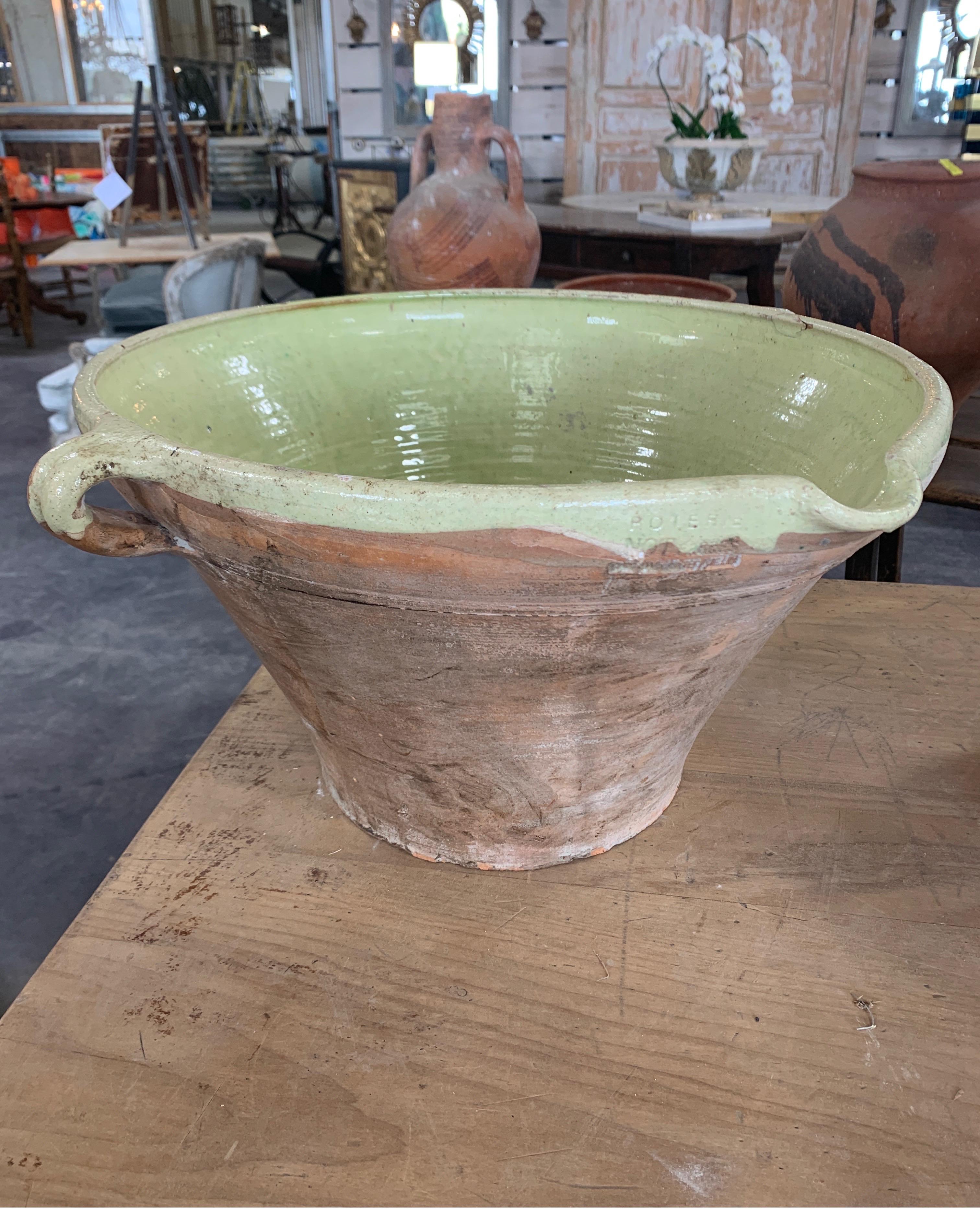 French 19th Century Pale Green Interior Glazed Bowl 12