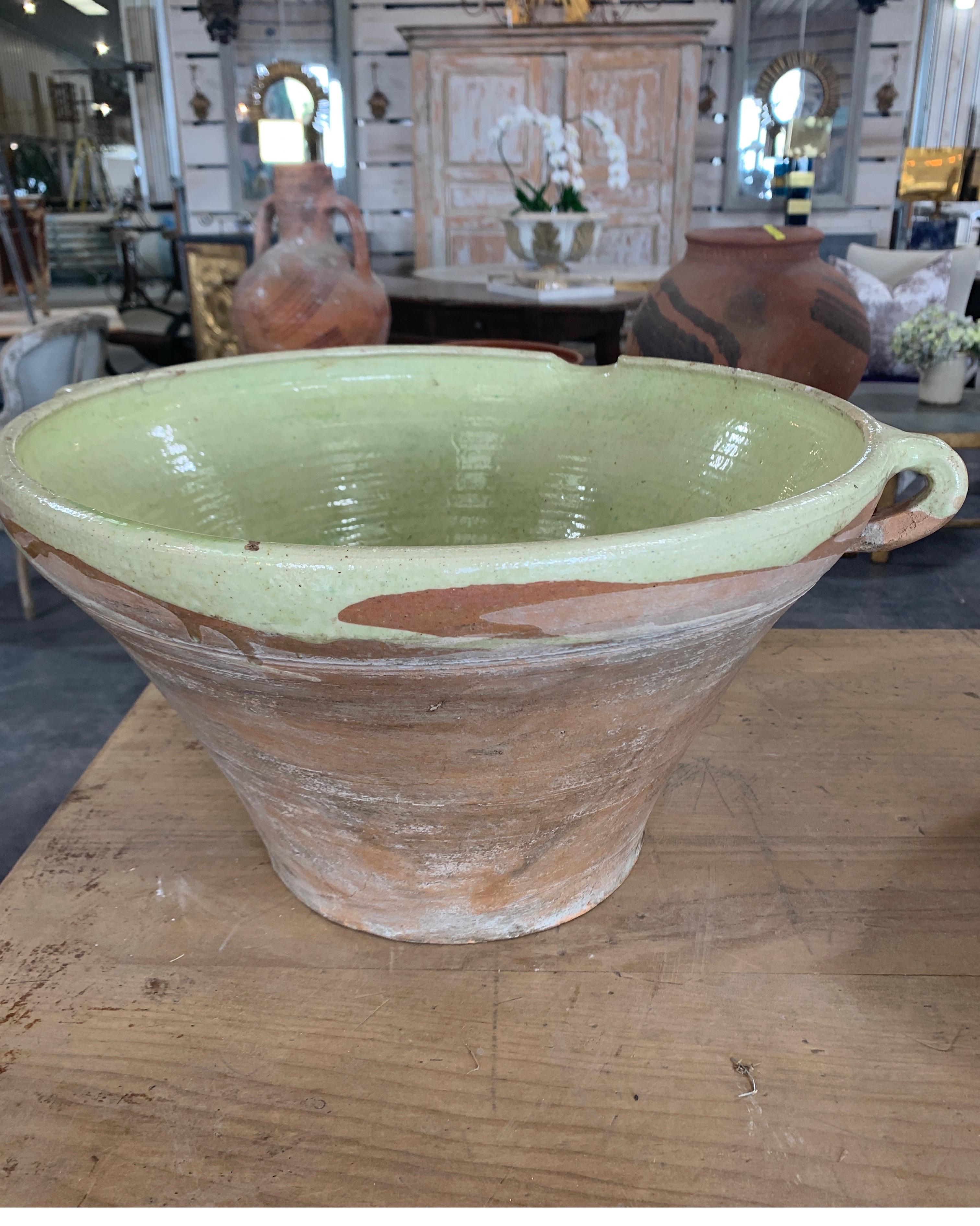 French 19th Century Pale Green Interior Glazed Bowl 14
