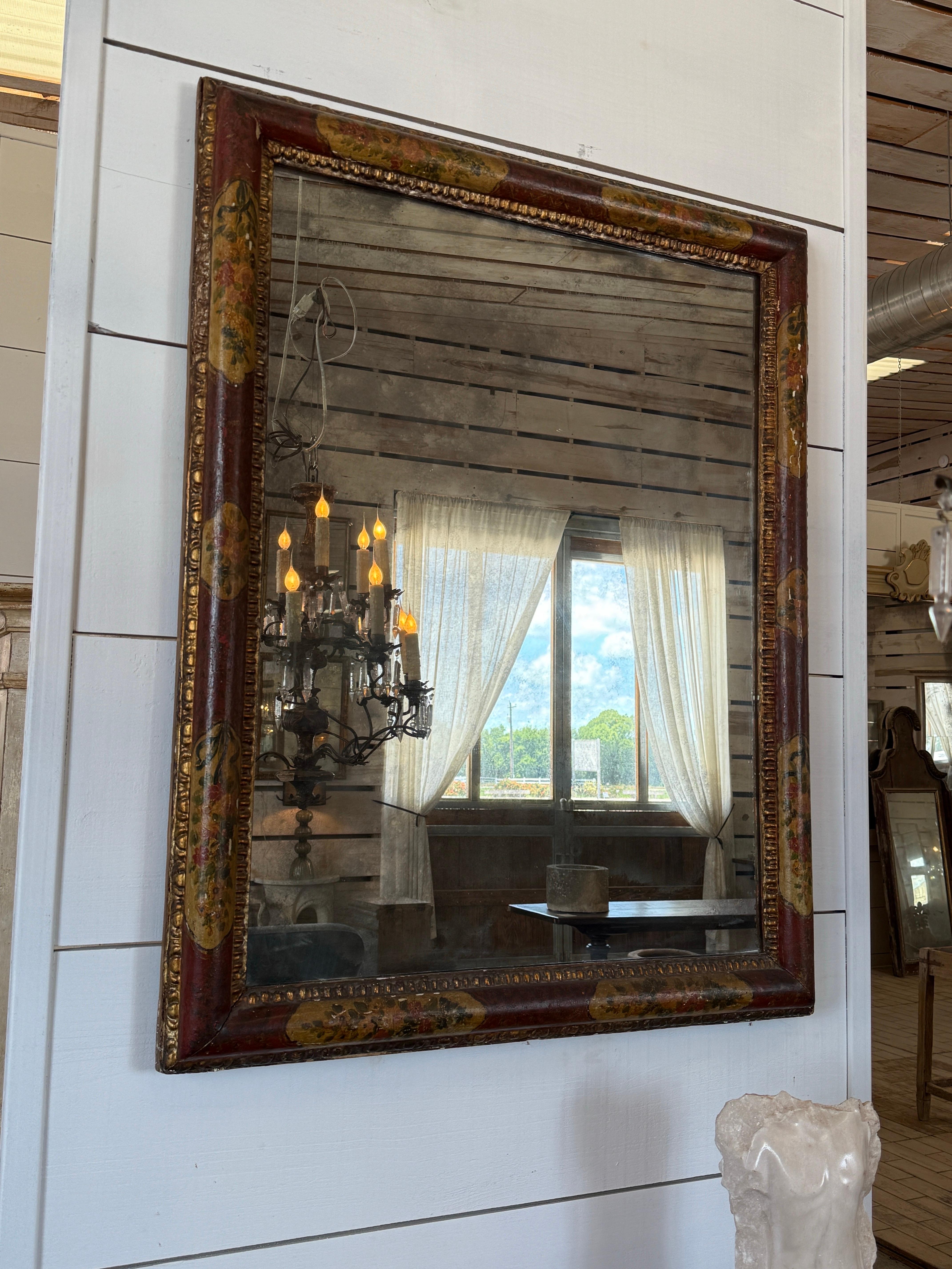XIXe siècle Miroir rouge laqué vénitien italien du 19e siècle en vente