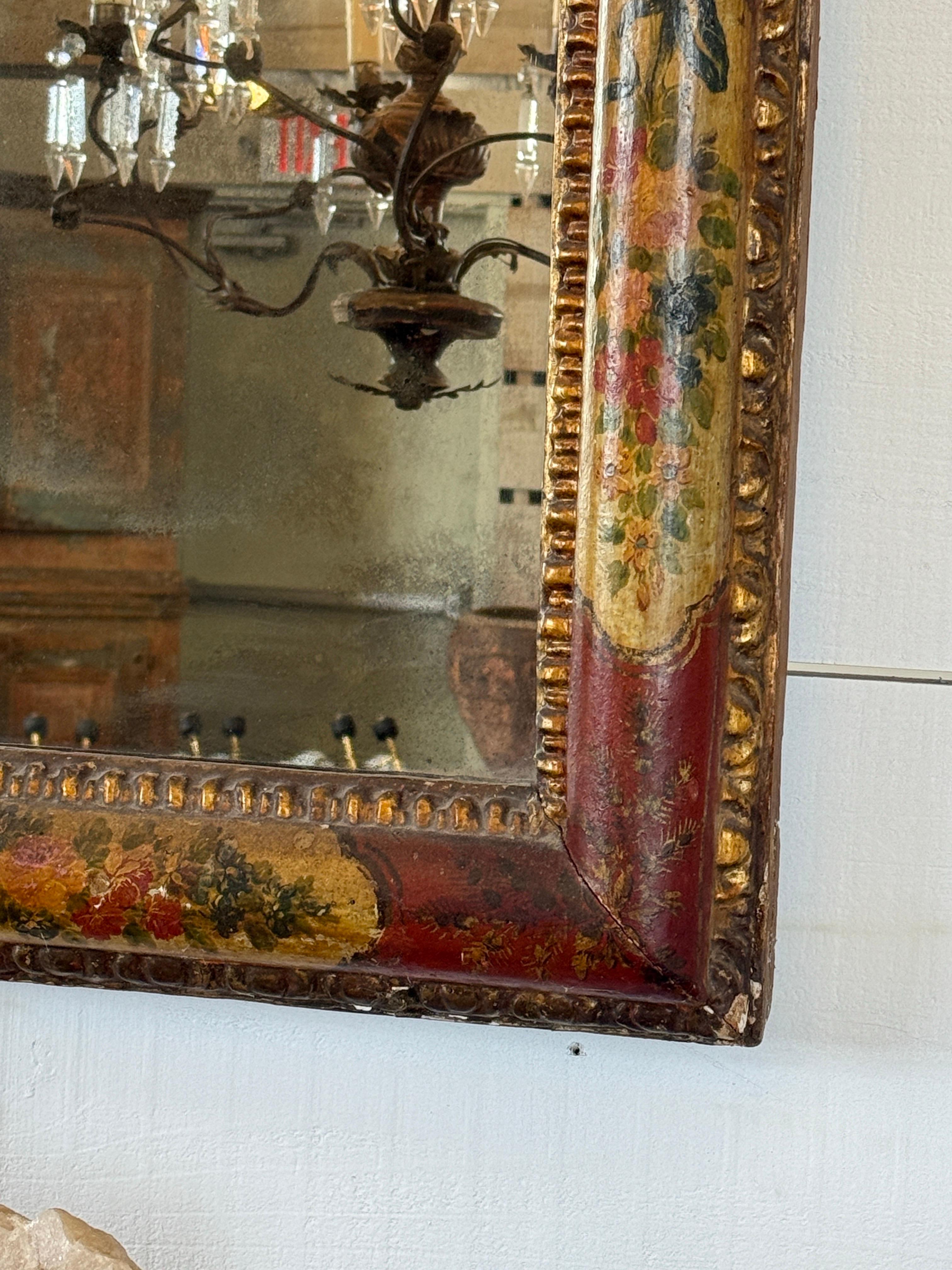 Miroir rouge laqué vénitien italien du 19e siècle en vente 2