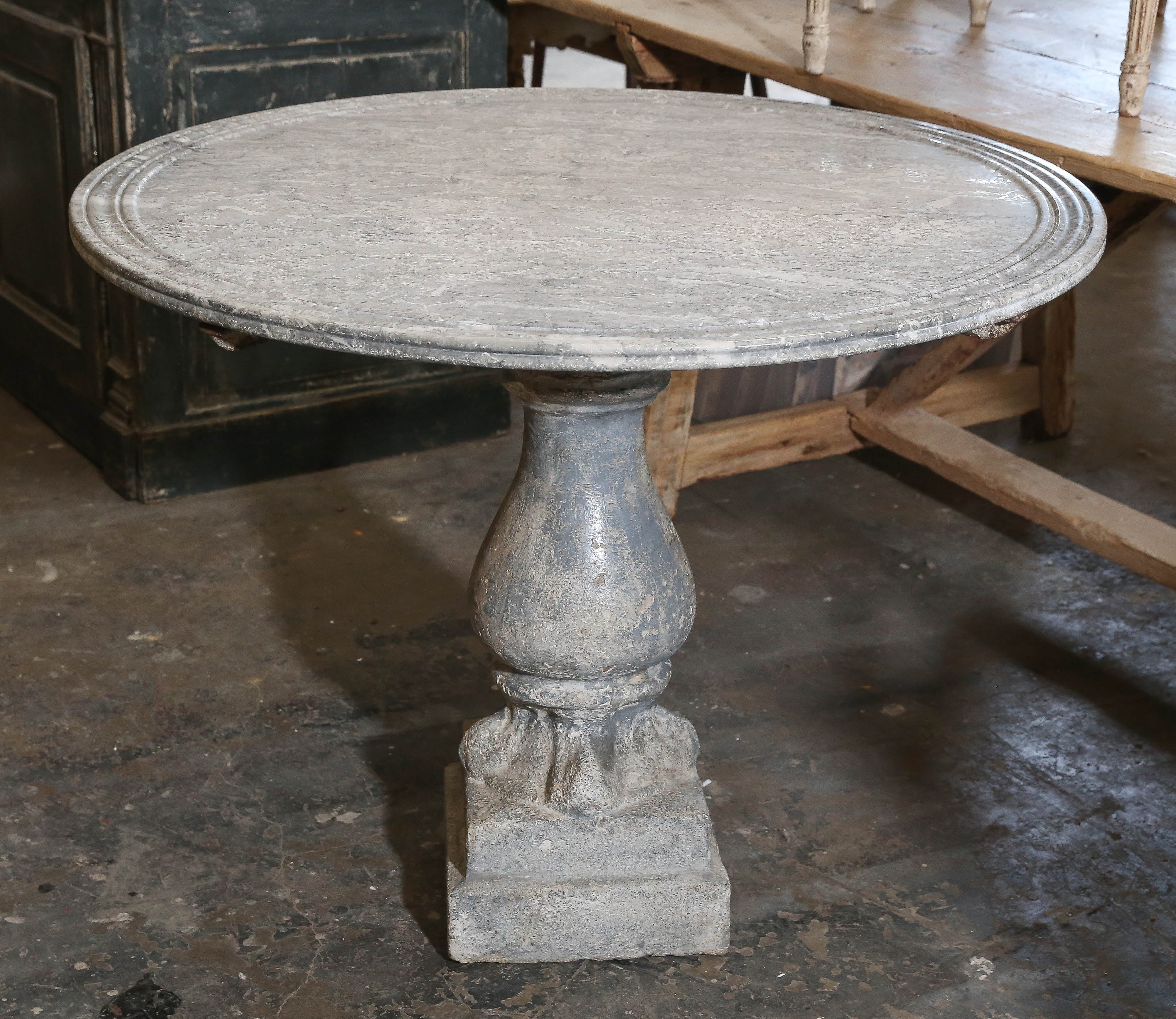 1920s Round Pedestal Table in Stone