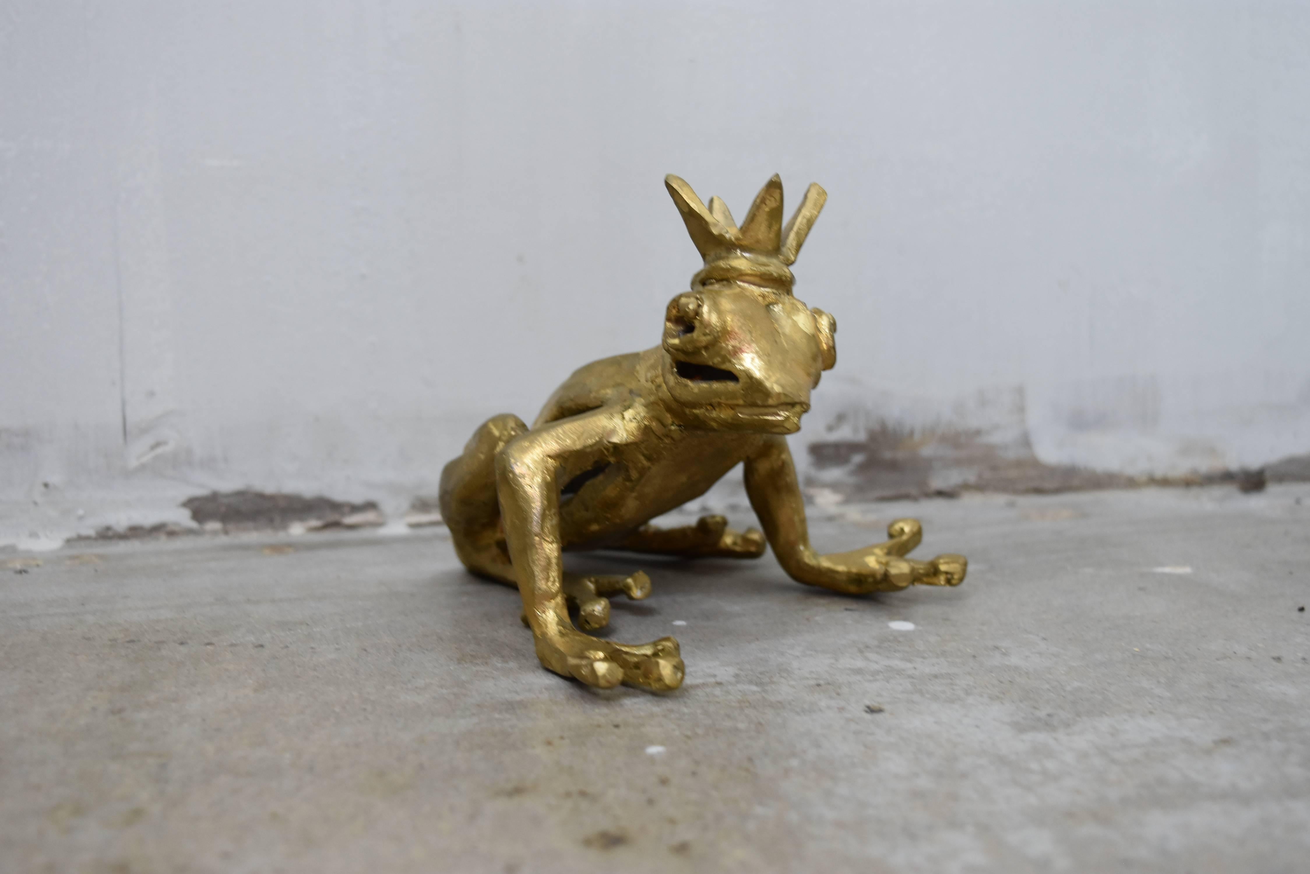 Hand-Crafted Bronze Crowned Prince Frog by Artist Paula Swinnen
