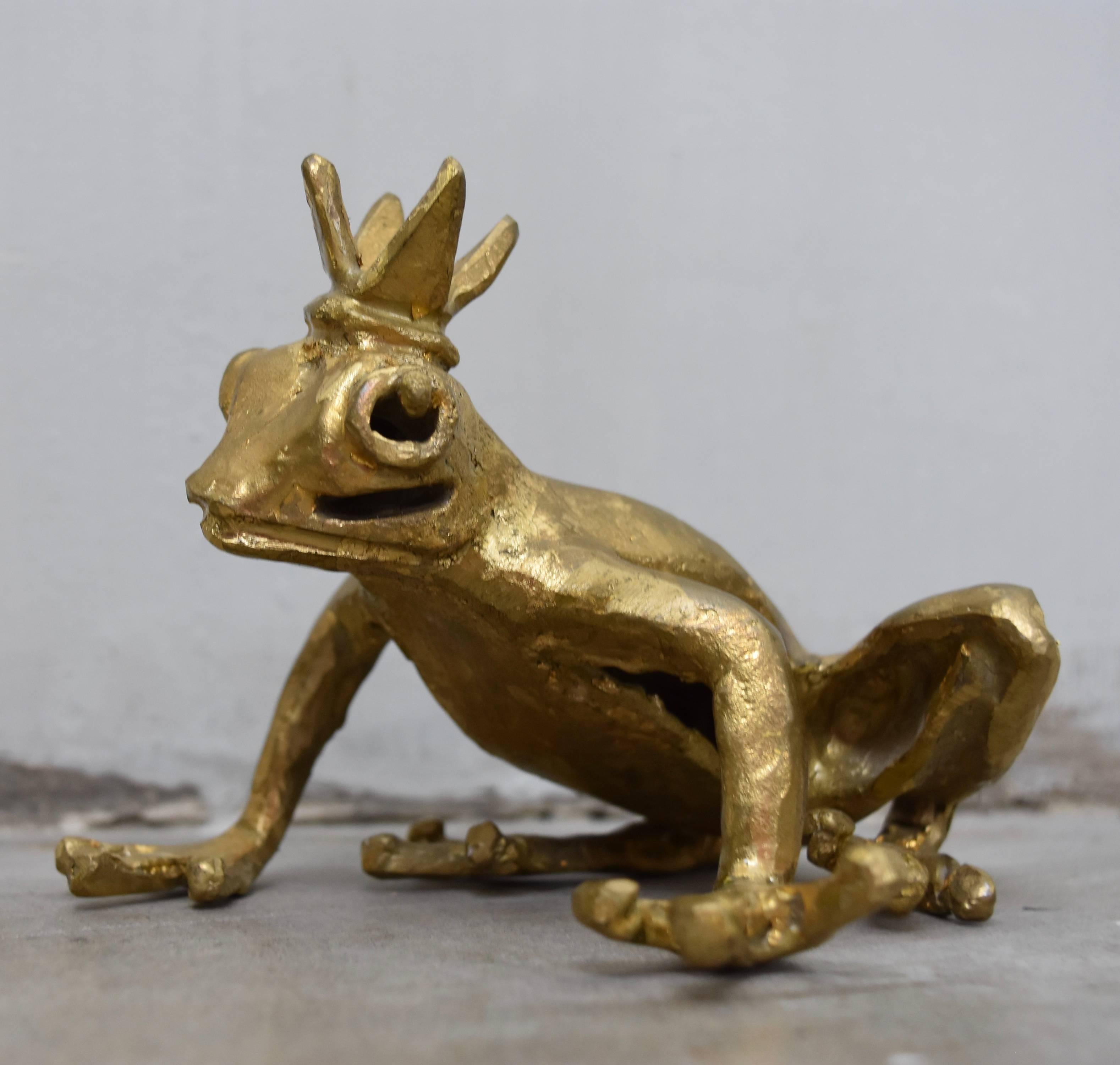 Contemporary Bronze Crowned Prince Frog by Artist Paula Swinnen