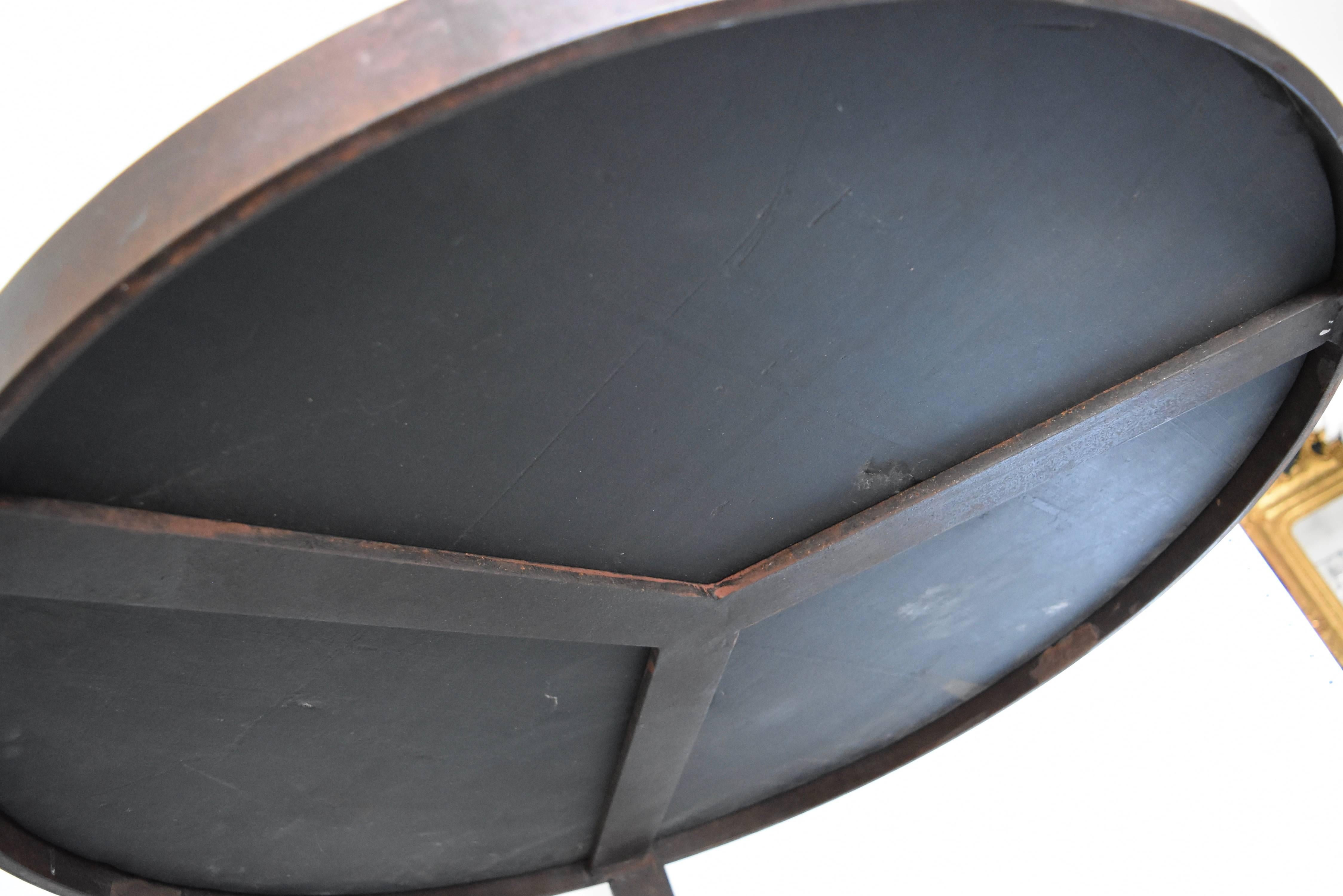 Spanish Handmade European Black Iron Round Side Table with Black Slate Top