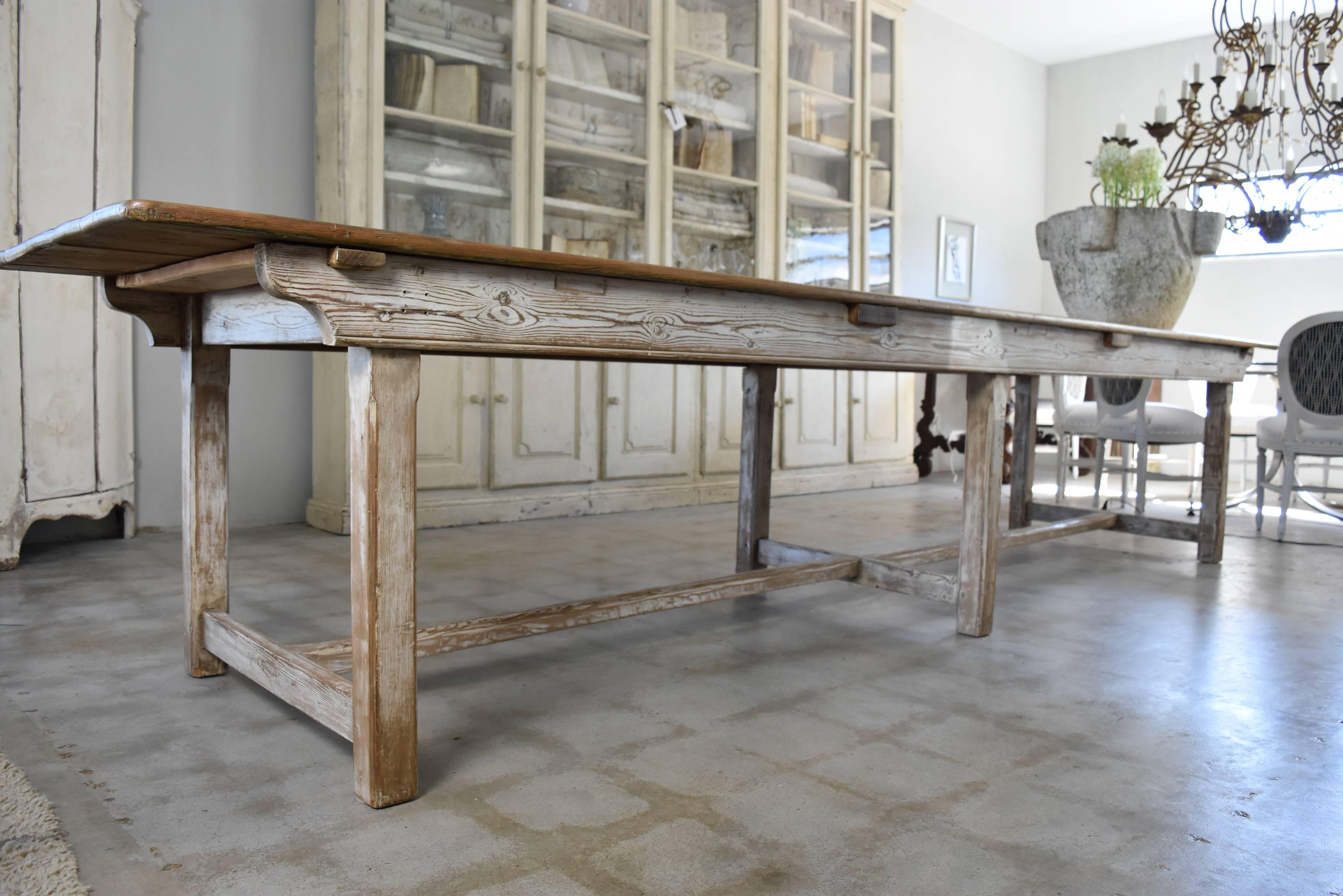 19th Century French Farm Table in Pine with Creamy White Painted Base 4