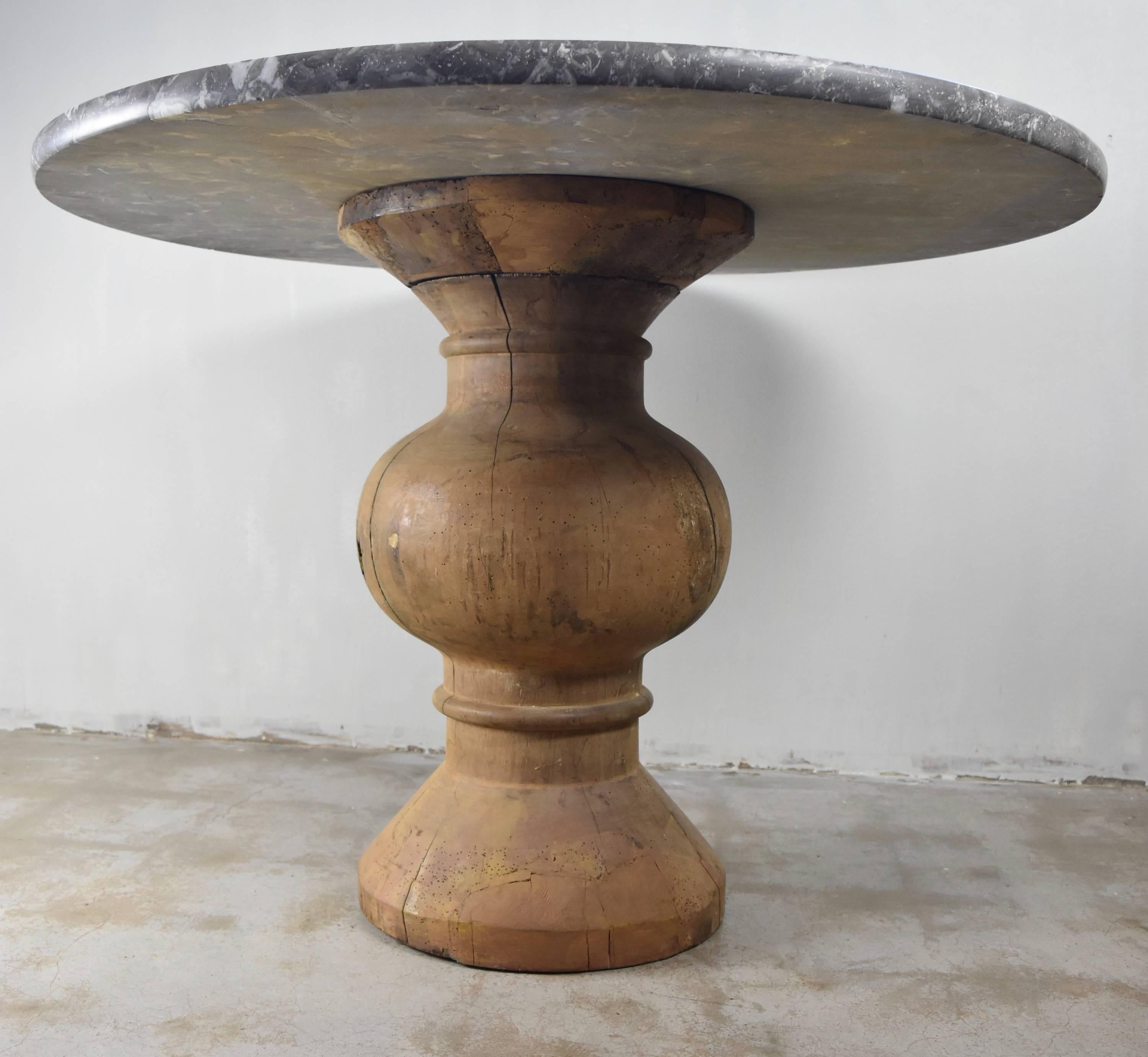 19th Century French Wooden Pedestal Table with Belgian Marble Top In Good Condition In Houston, TX