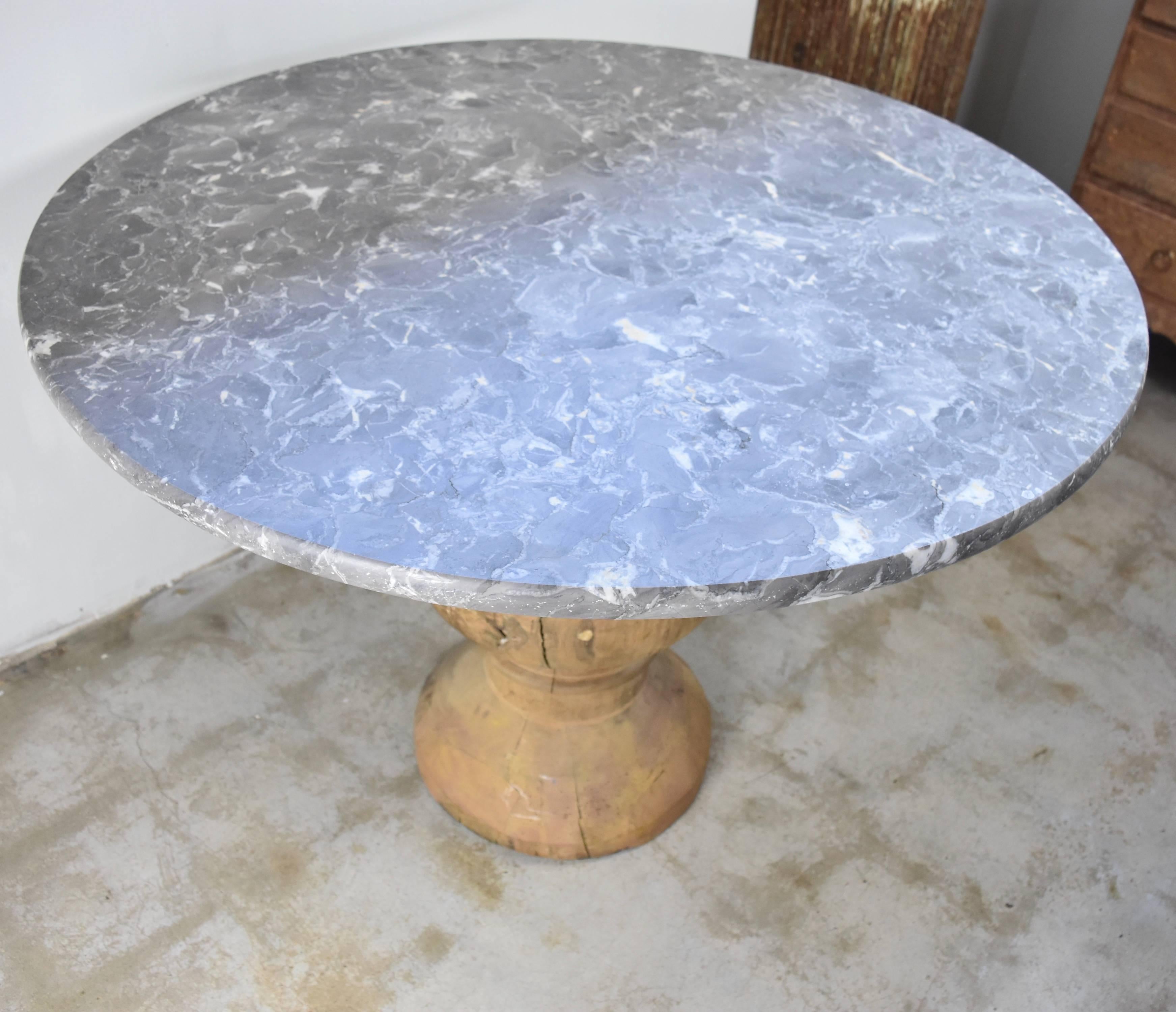 19th Century French Wooden Pedestal Table with Belgian Marble Top 1