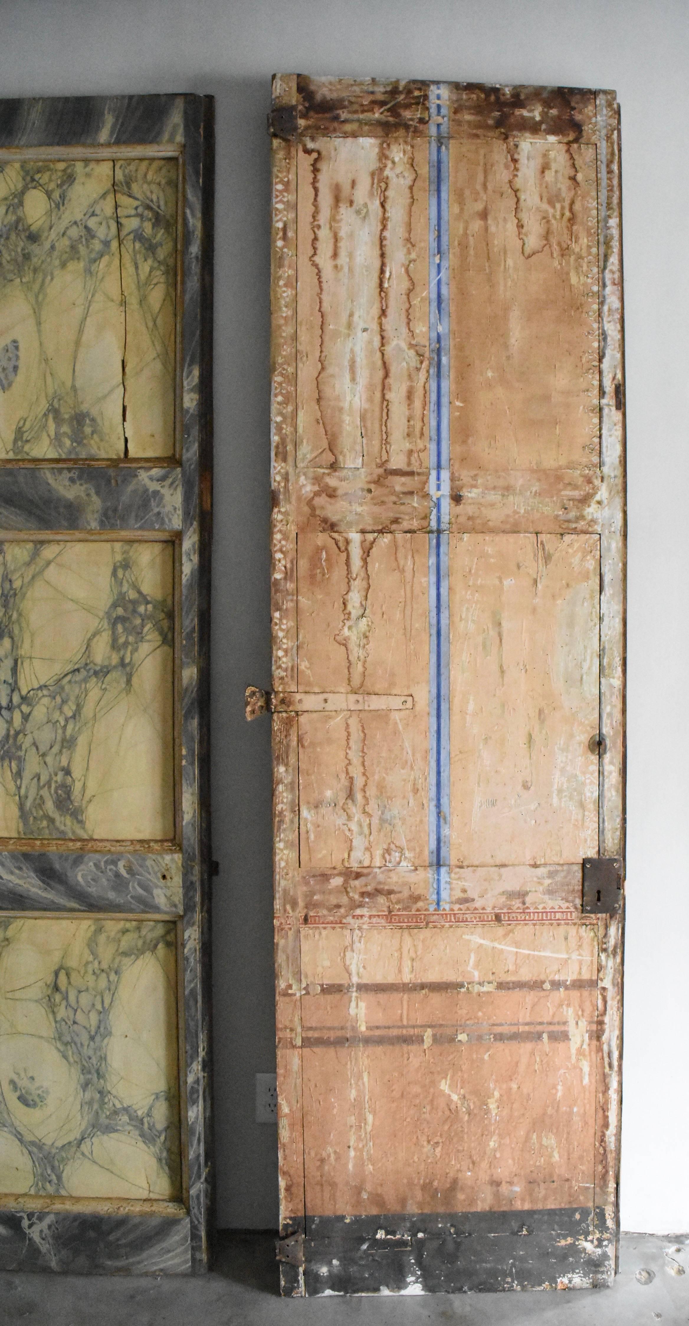 Hand-Painted Late 18th Century Italian Faux Marble and Silver Leaf Doors
