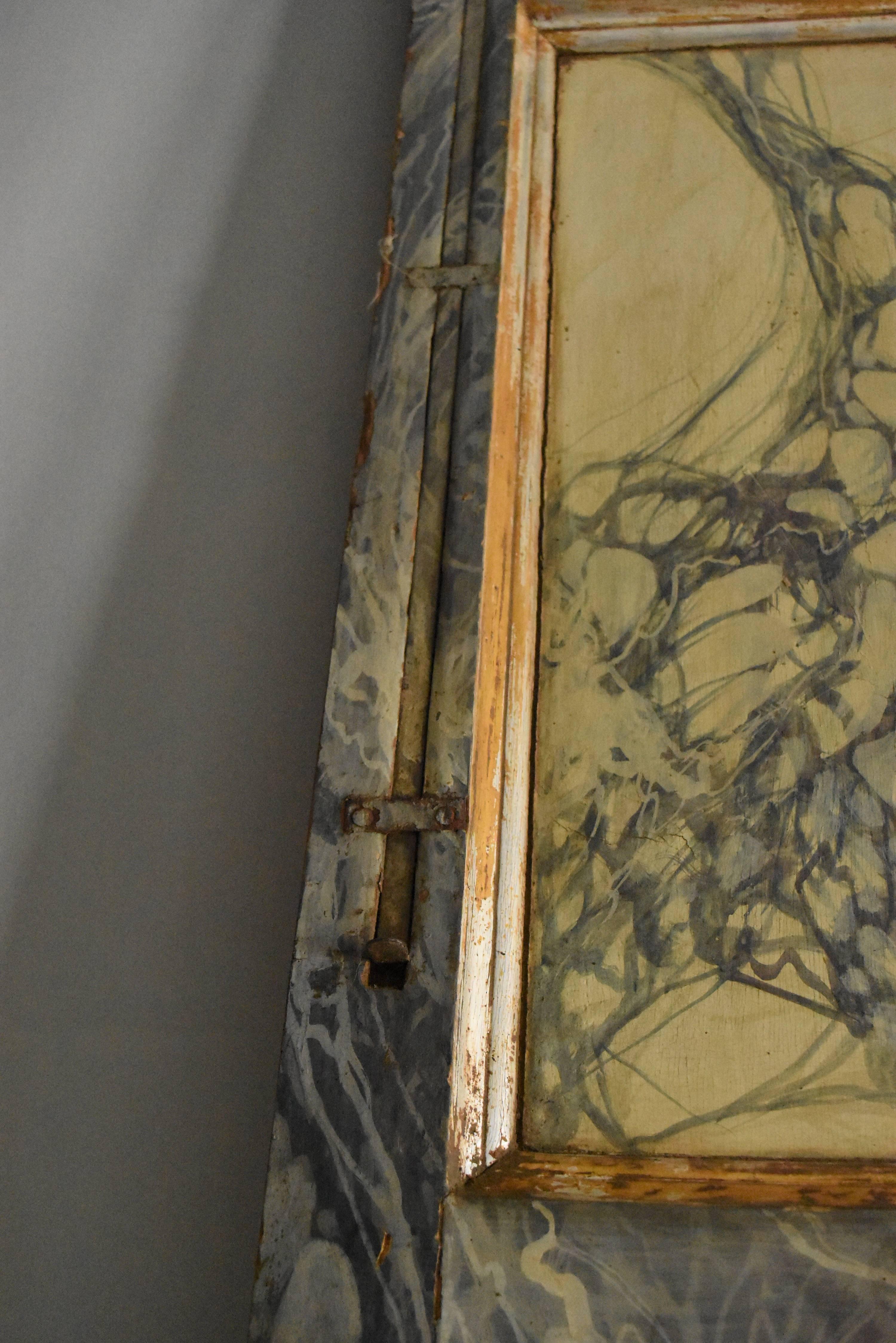 Wood Late 18th Century Italian Faux Marble and Silver Leaf Doors