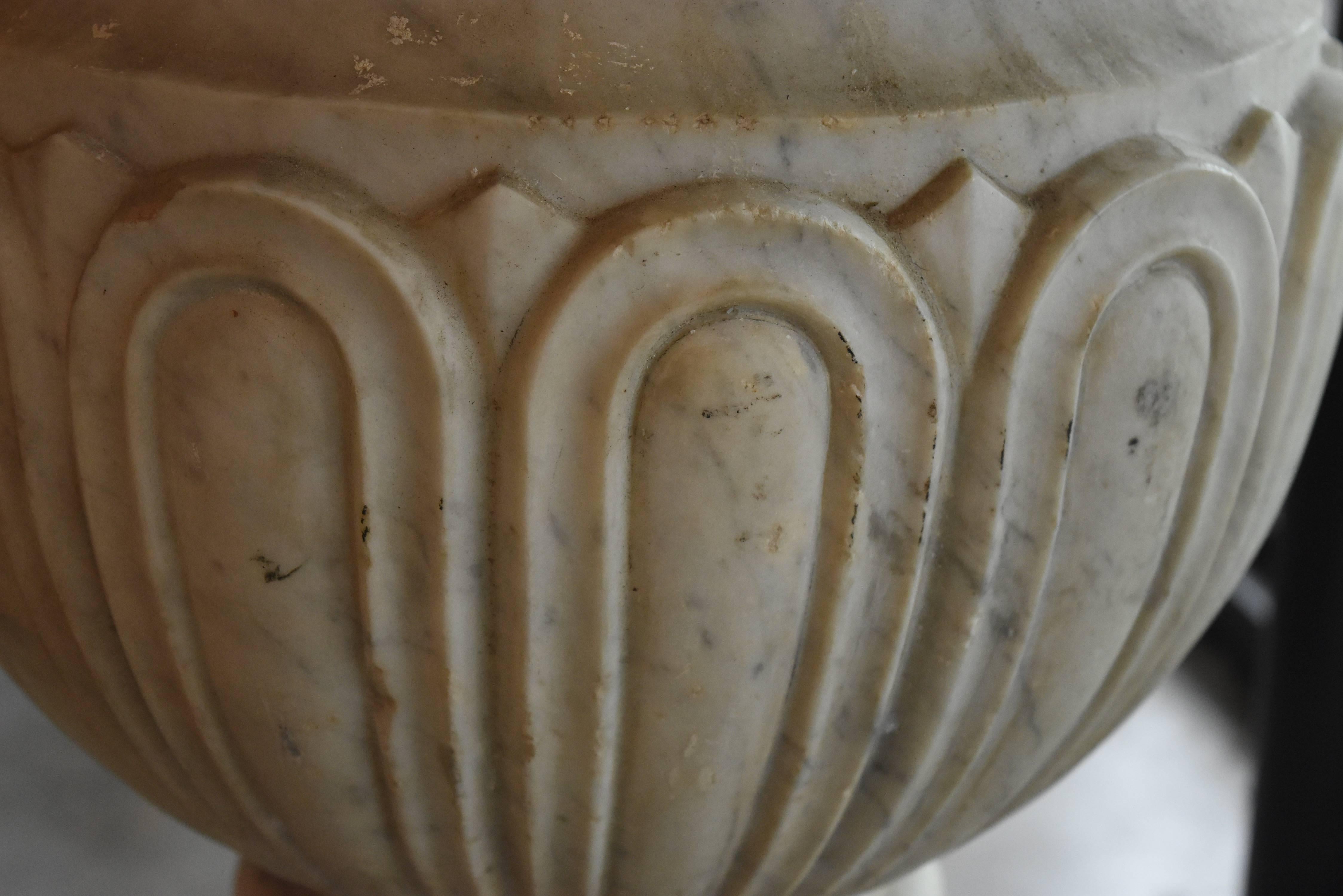 Italian 19th Century Carrara Marble Urns In Fair Condition In Houston, TX