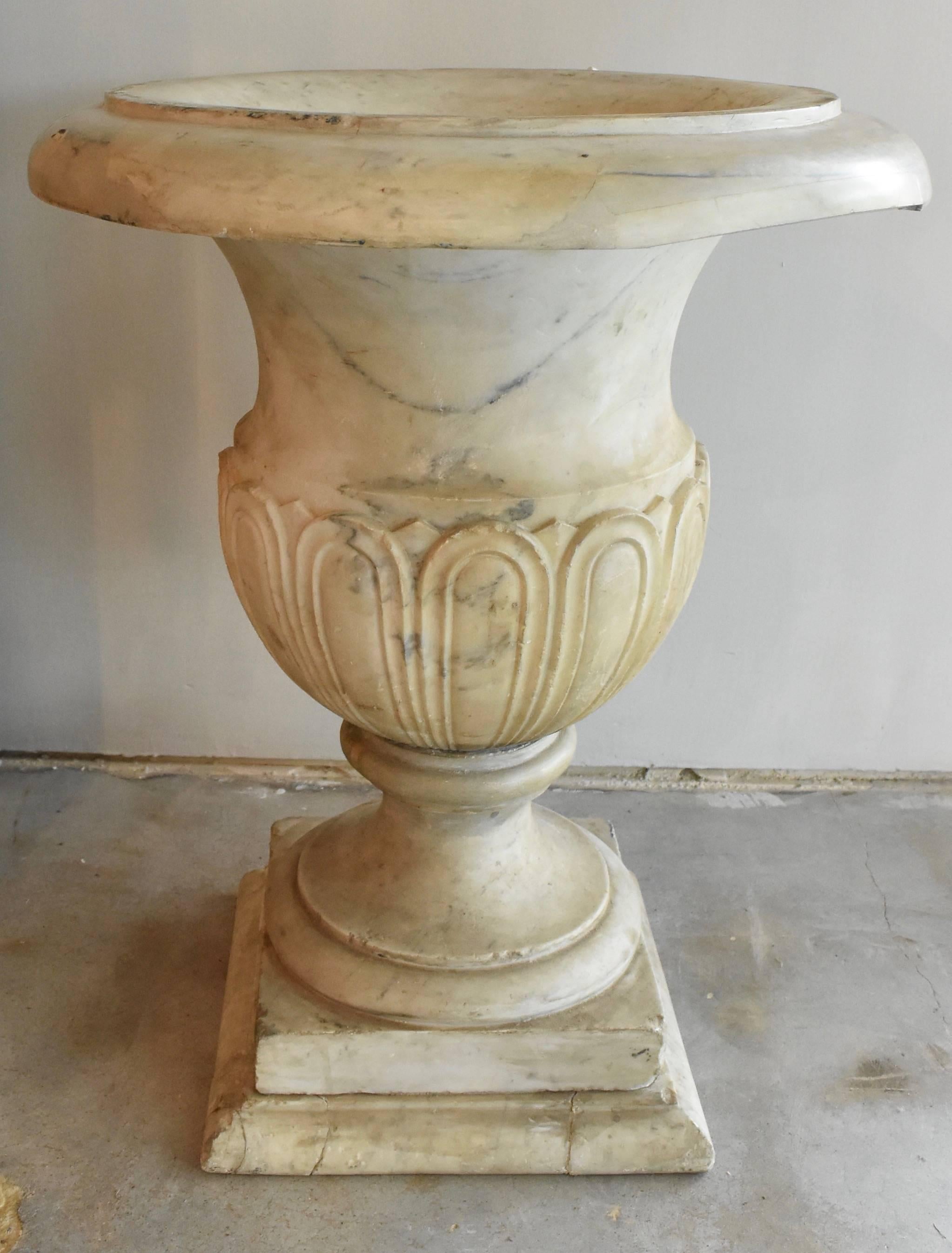 Carved Italian 19th Century Carrara Marble Urns