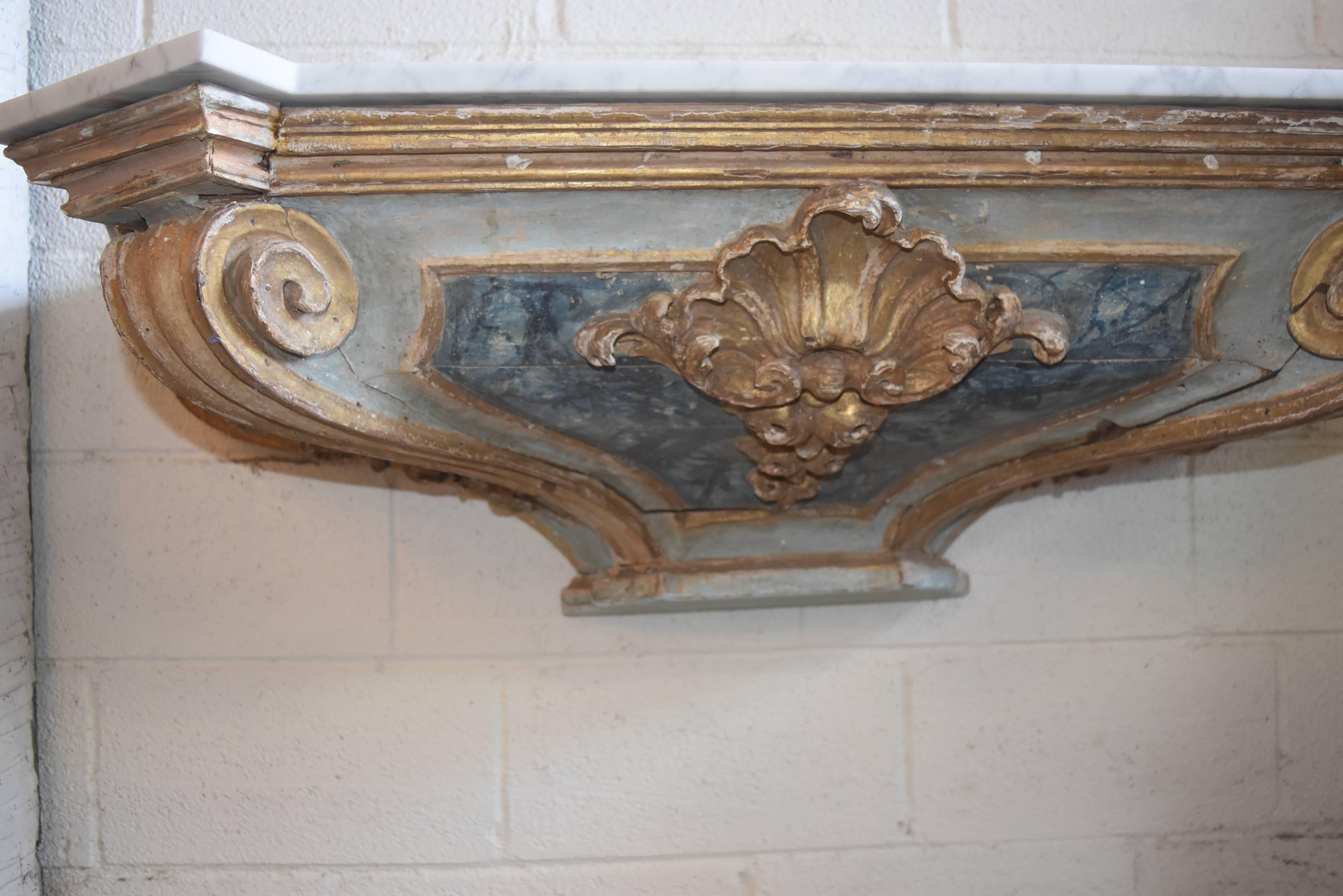 18th Century or Earlier Italian Polychromed Wall-Mounted Console with Marble 1