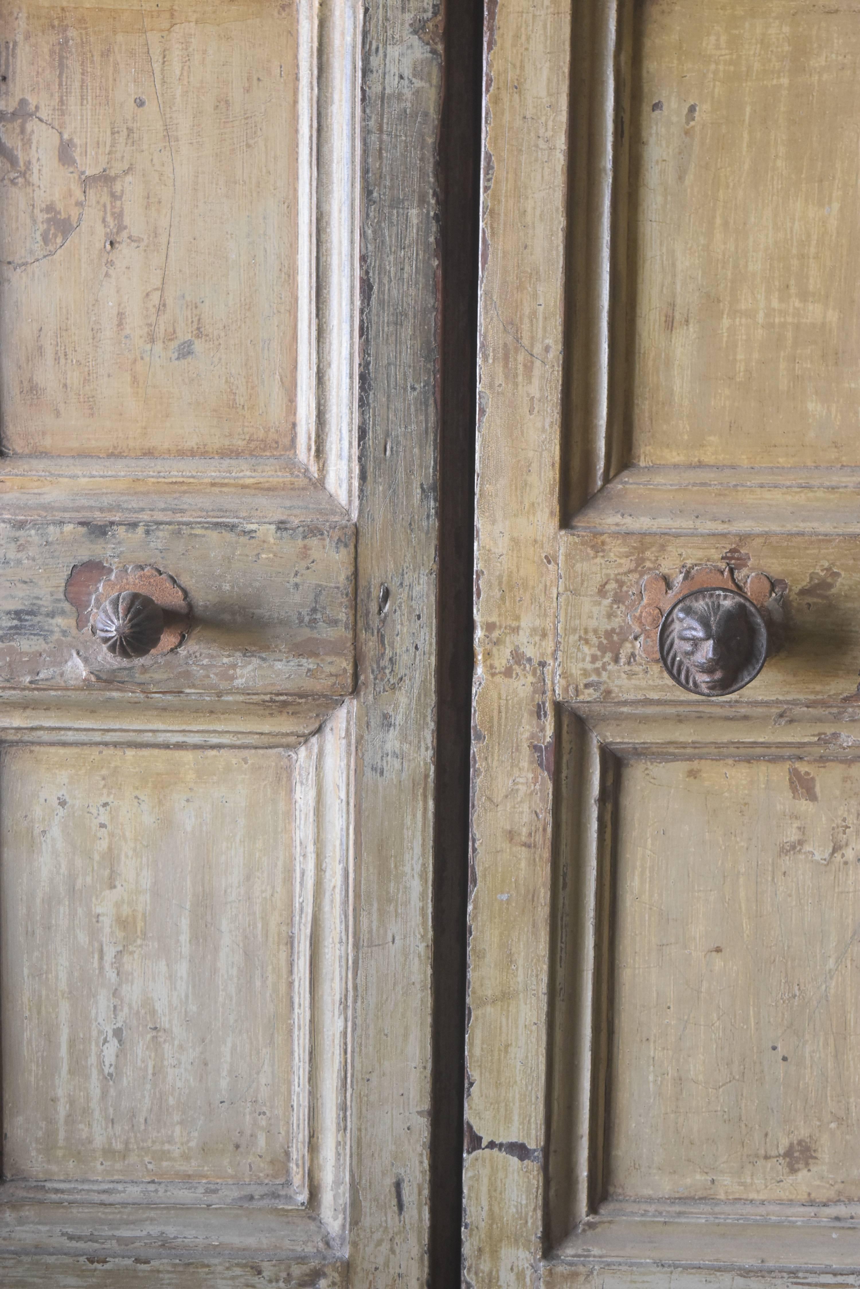 Painted Spanish Late 18th Century 12-Panel Doors with Original Hardware and Paint