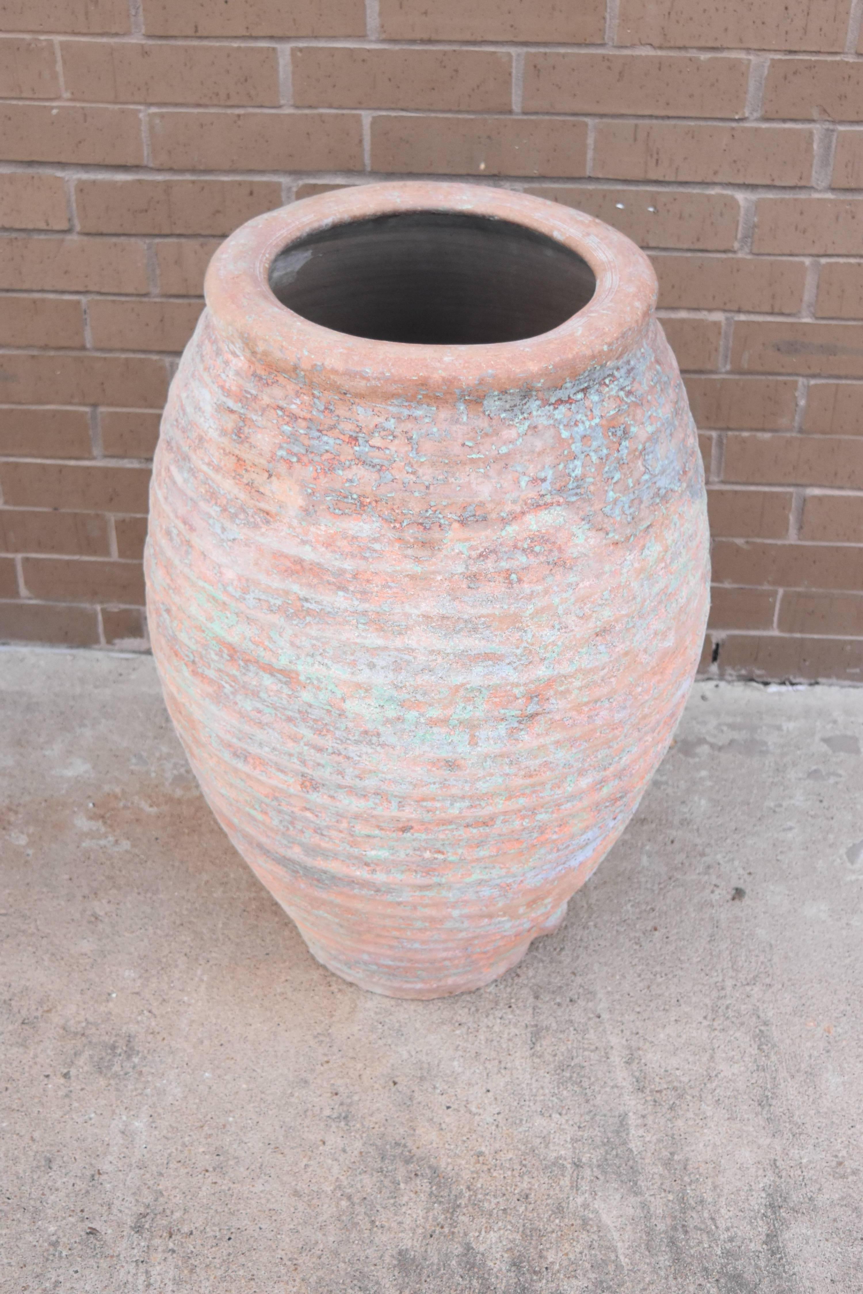 19th Century Spanish Olive Jars with Hints of Original Green and Blue Paint 2