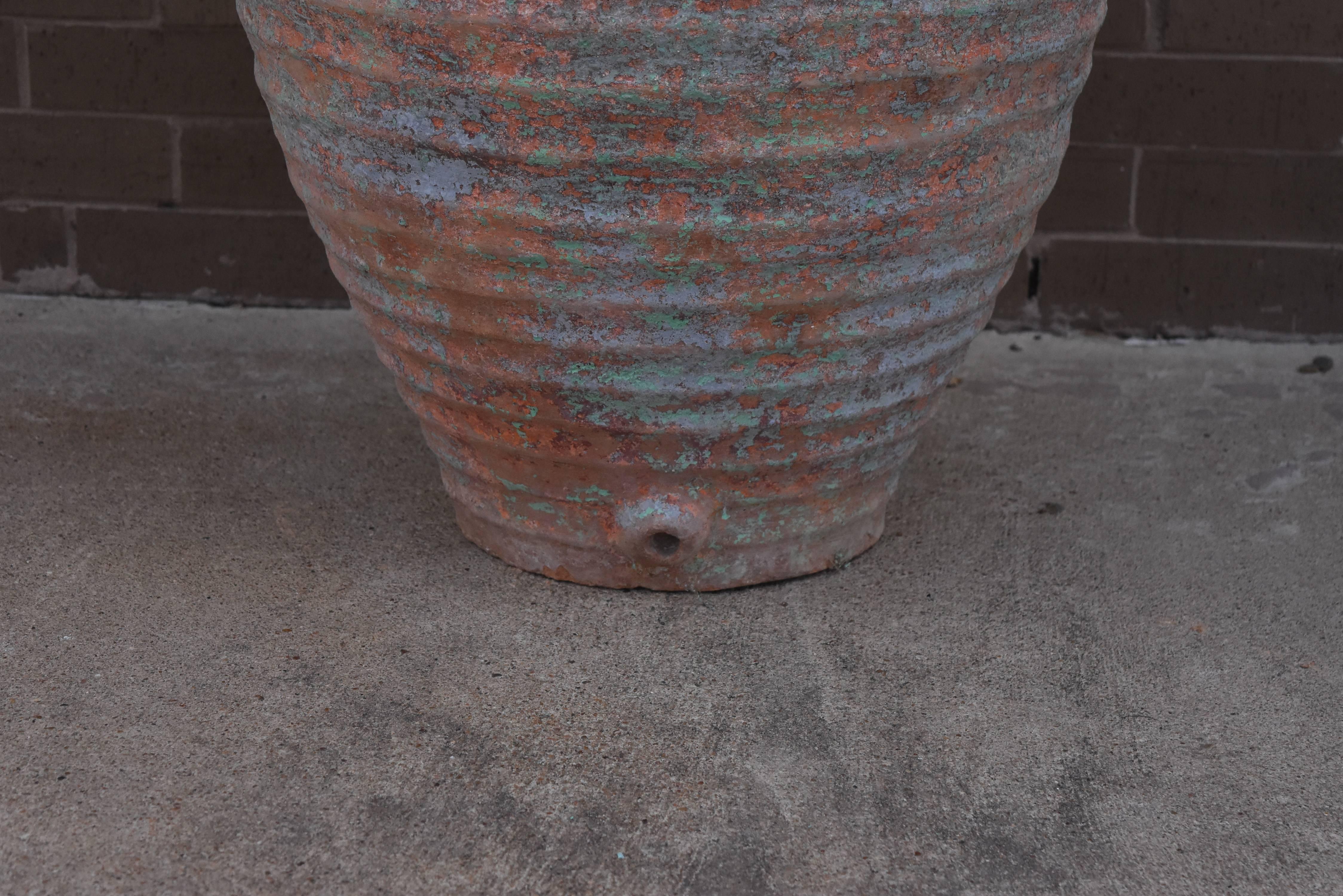 19th Century Spanish Olive Jars with Hints of Original Green and Blue Paint 5