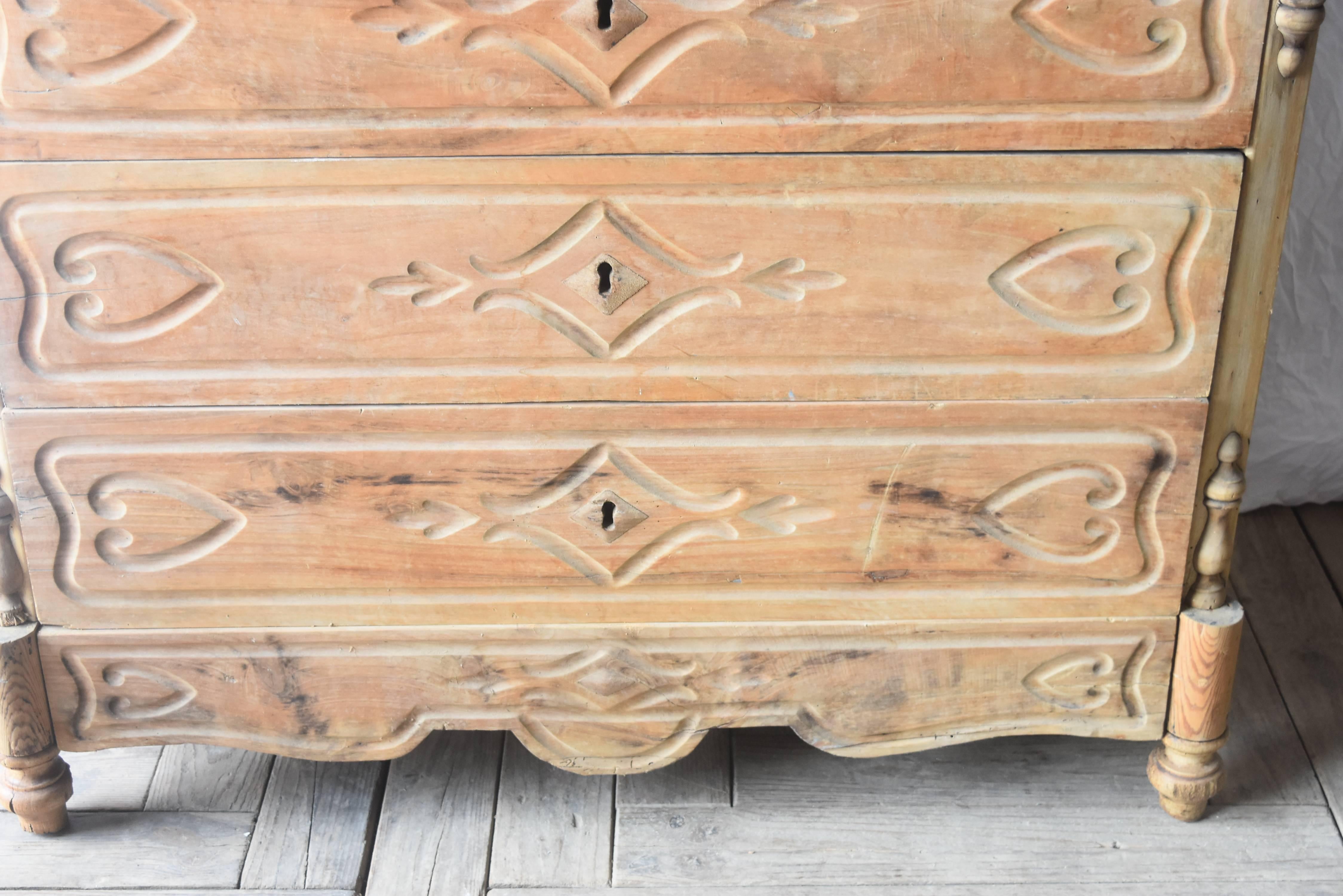 19th Century Spanish Bleached Walnut Four-Drawer Chest with White Marble Top 2