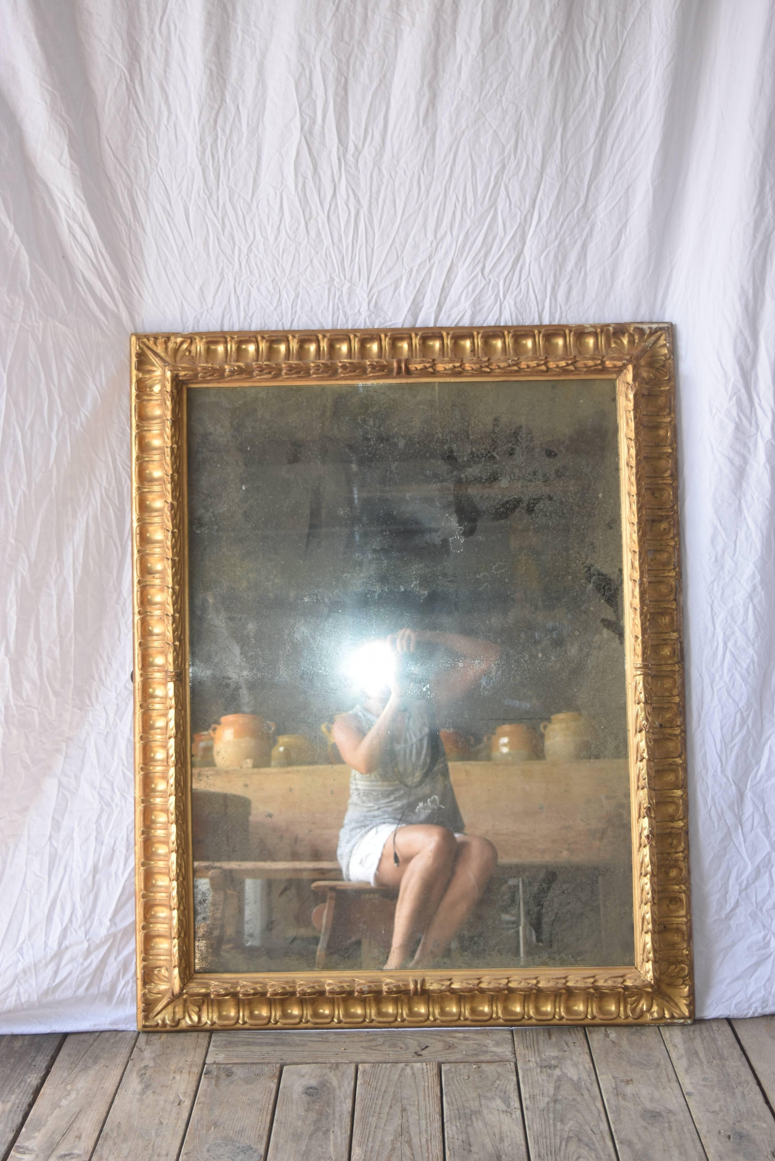 19th Century Gold Gilt Italian Frame with Replaced Distressed Mirror For Sale 1
