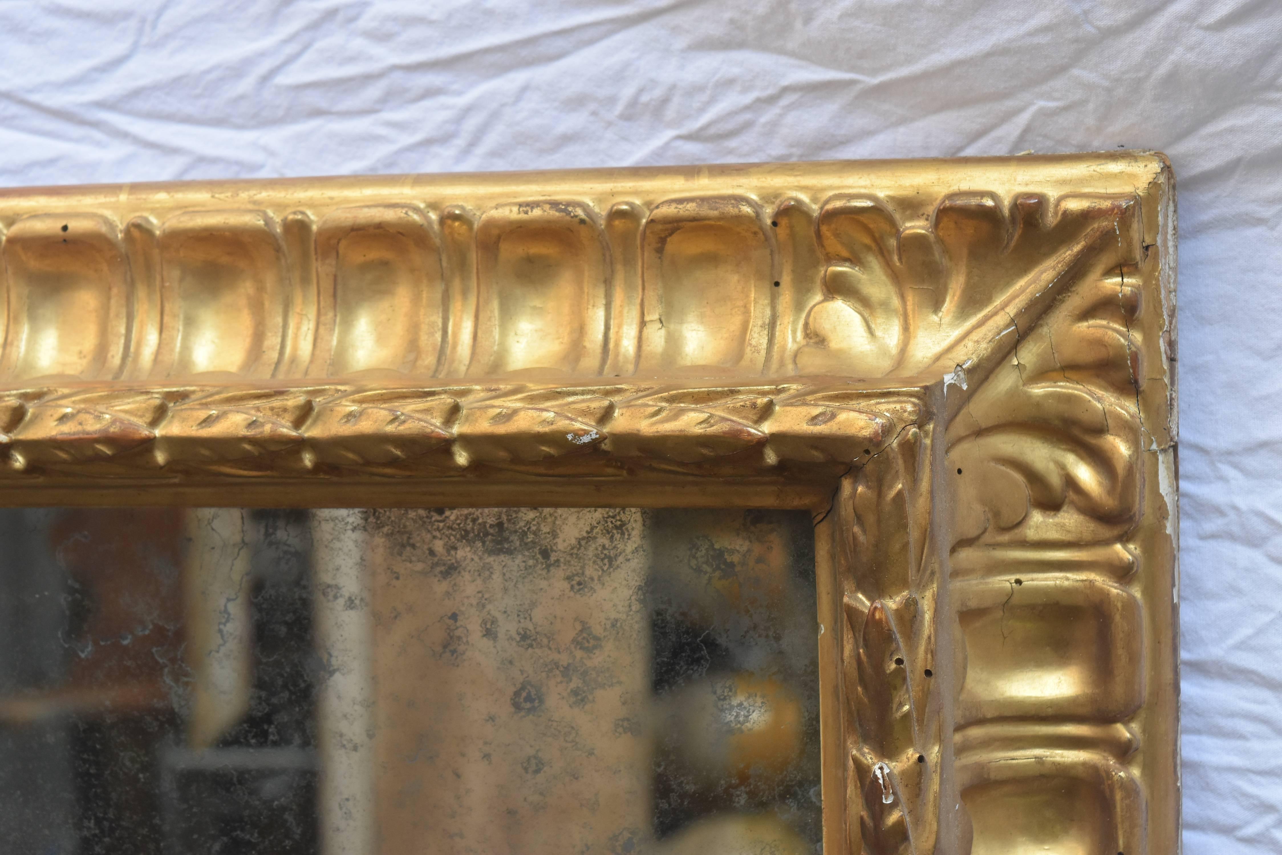 19th Century Gold Gilt Italian Frame with Replaced Distressed Mirror In Good Condition For Sale In Houston, TX