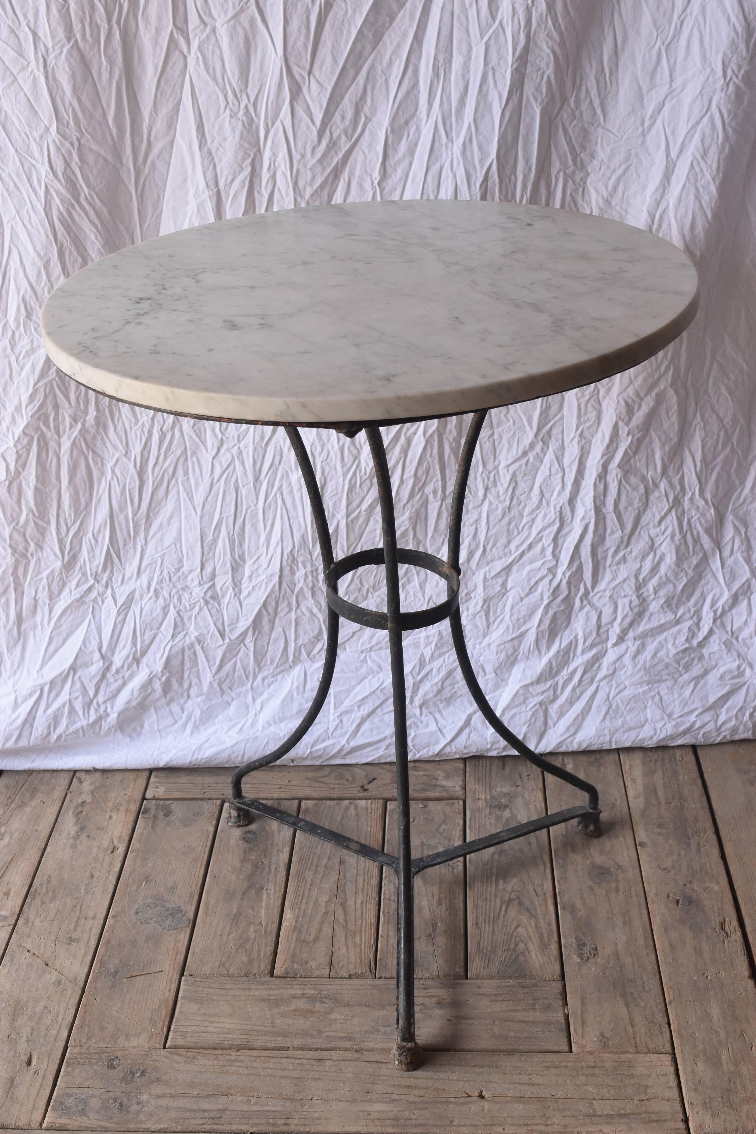 Late 19th Century French Iron Bistro Table Painted Black with White Marble Top 6