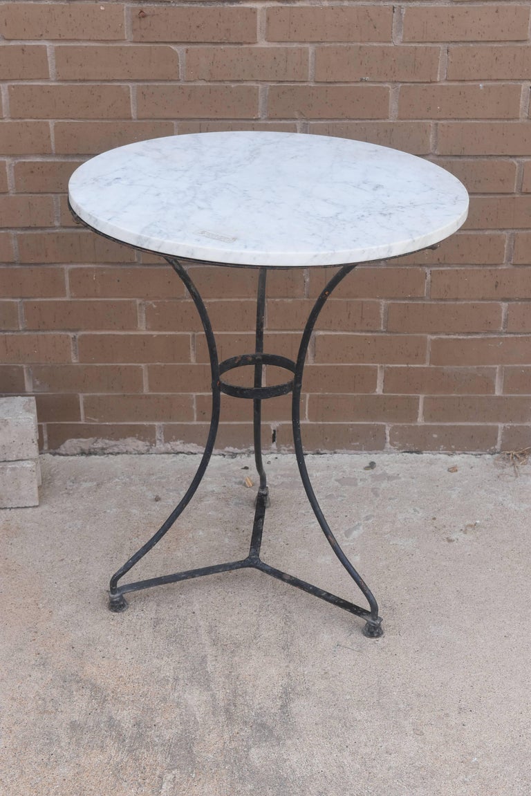 Late 19th Century French Iron Bistro Table Painted Black with White