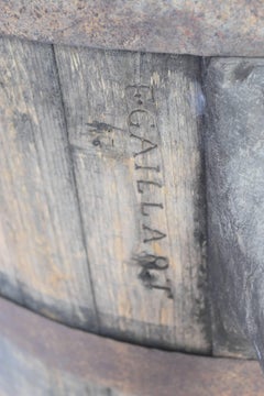 Vintage French Wood and Metal Stamped F. Gaillart Wine Barrels with Wood Handles
