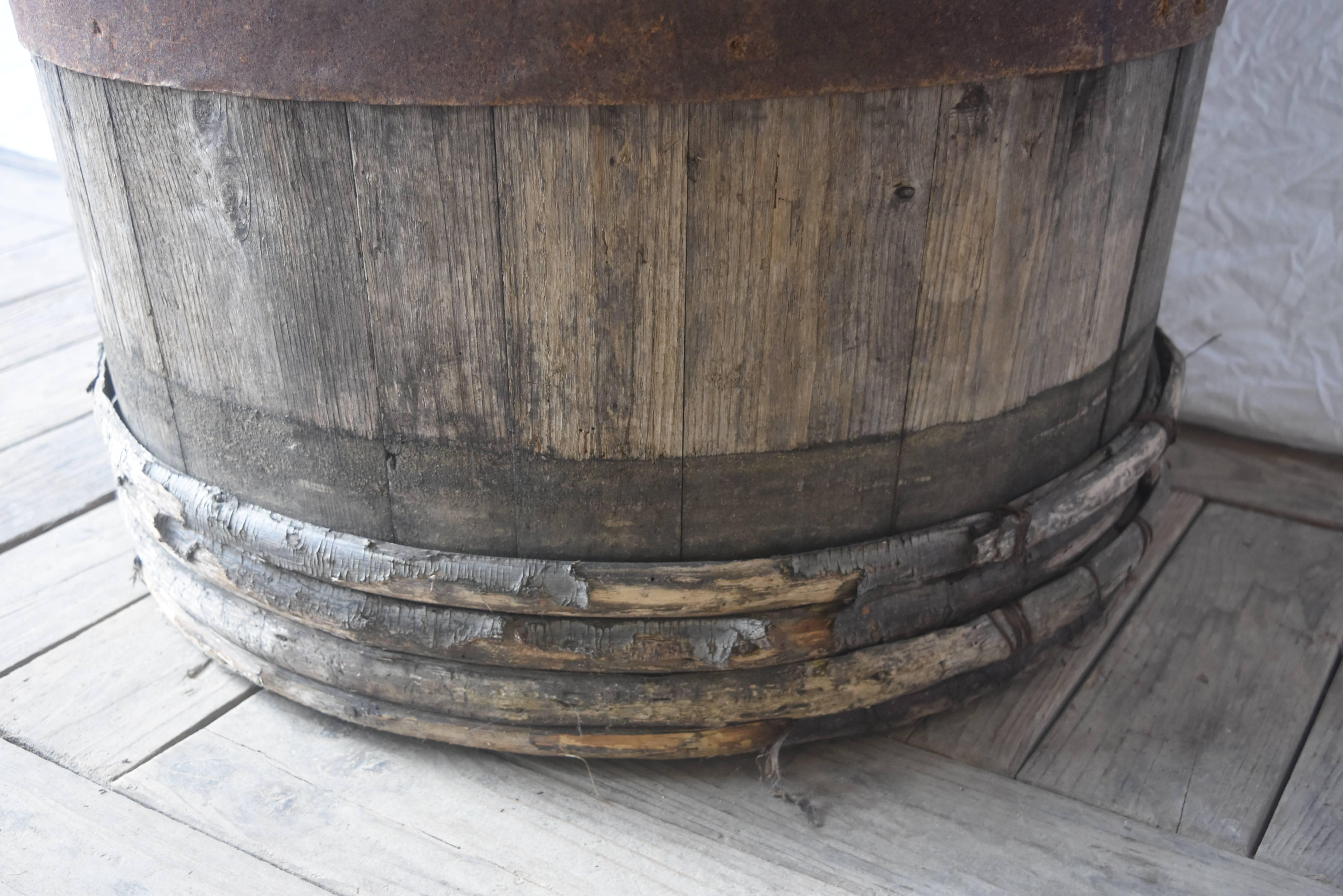 Vintage French Wood and Metal Stamped F. Gaillart Wine Barrels with Wood Handles 2