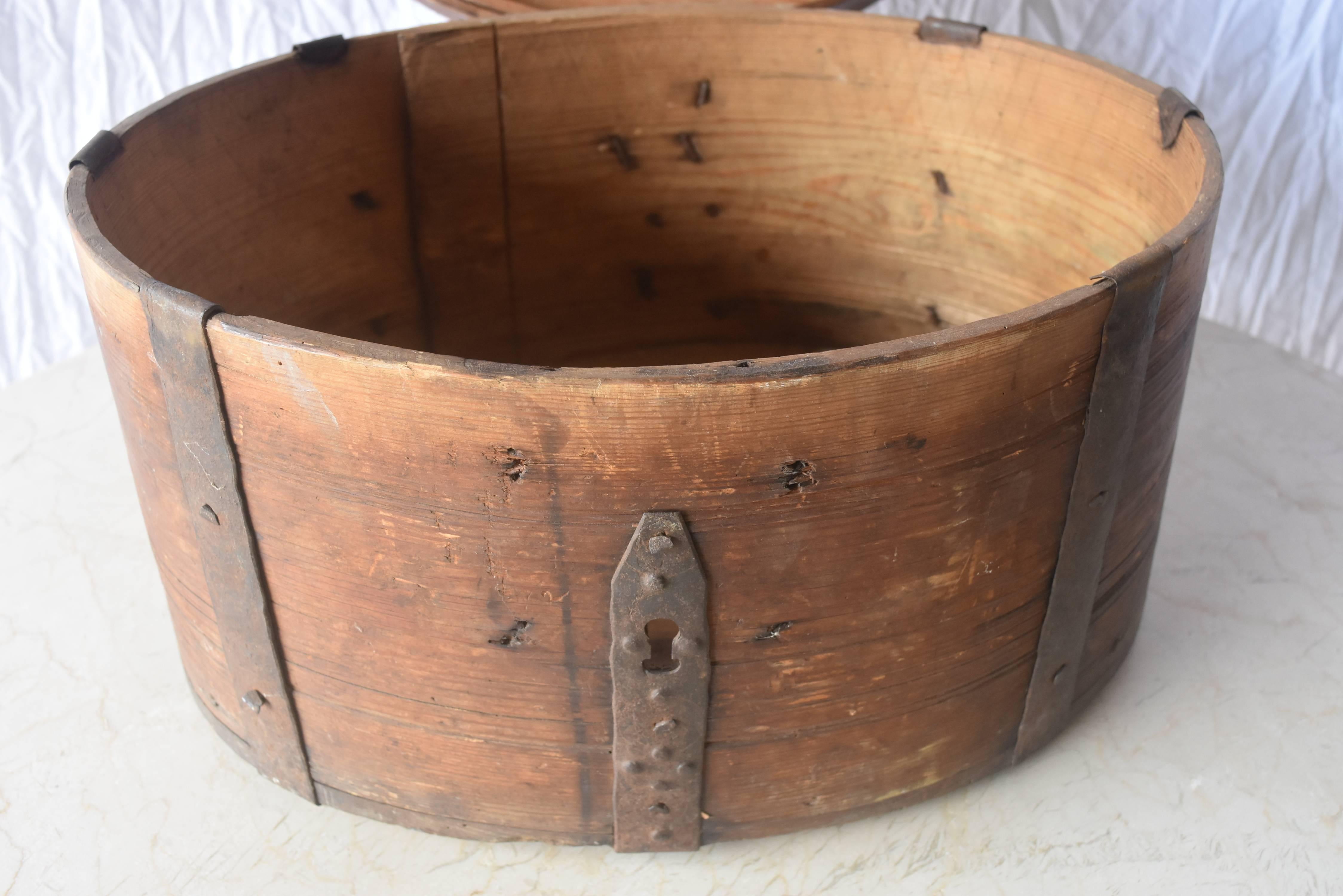 19th Century Wooden Swedish Food Box with Iron Straps and Handle 2