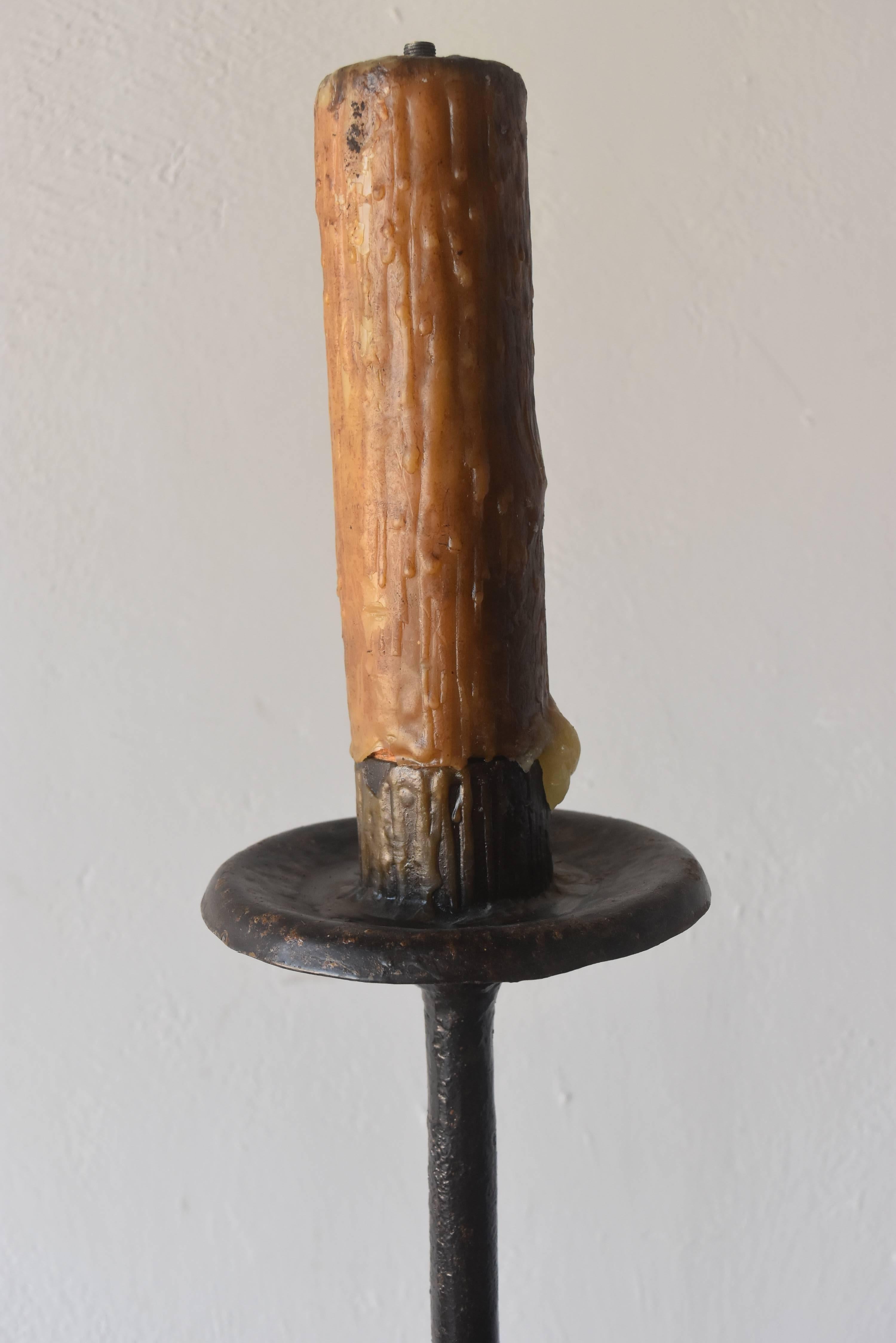 18th Century and Earlier Rare 18th Century Spanish Hand-Forged Iron Candle-Stand with Wax Husk