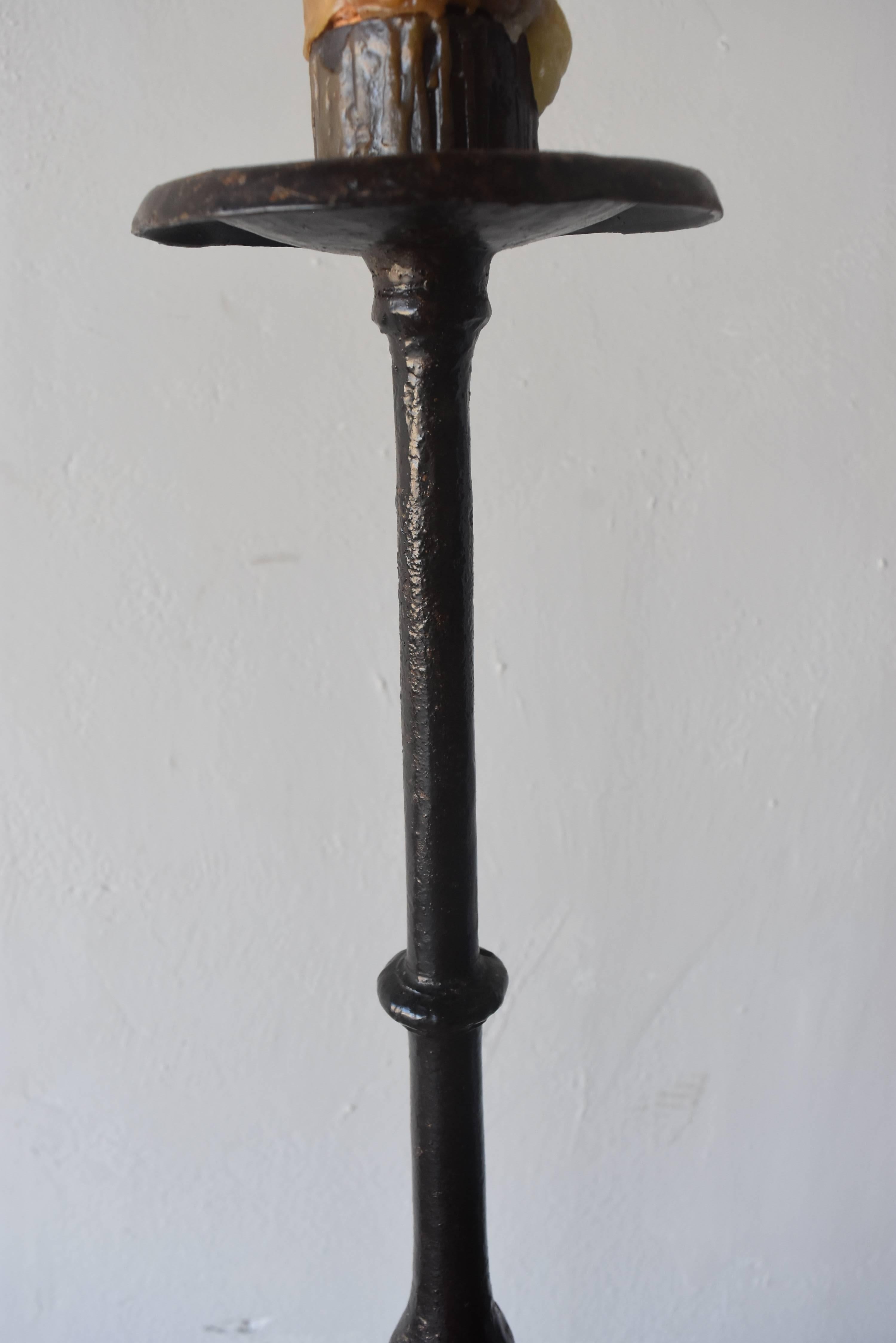 Rare 18th Century Spanish Hand-Forged Iron Candle-Stand with Wax Husk 1