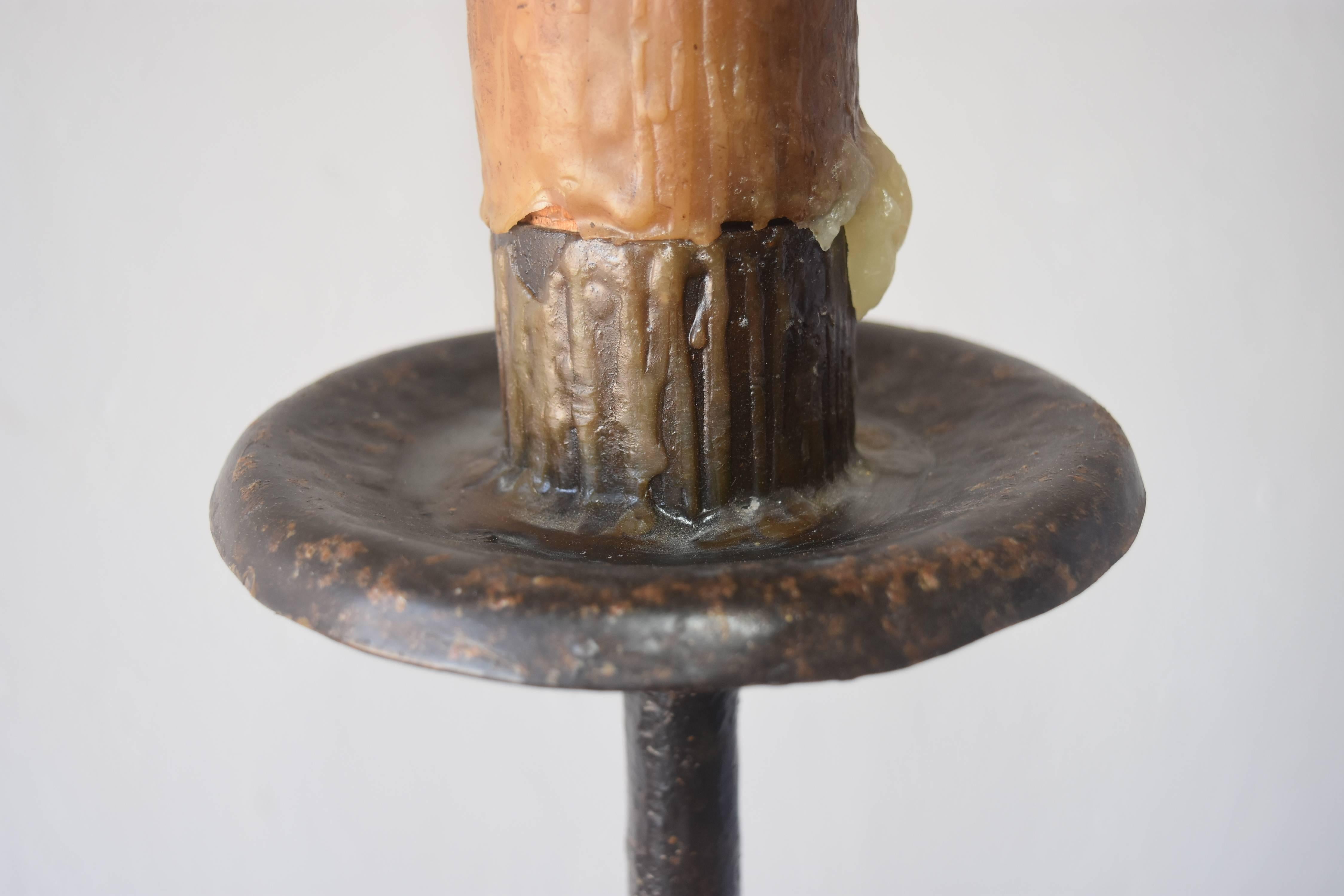 Rare 18th Century Spanish Hand-Forged Iron Candle-Stand with Wax Husk 2