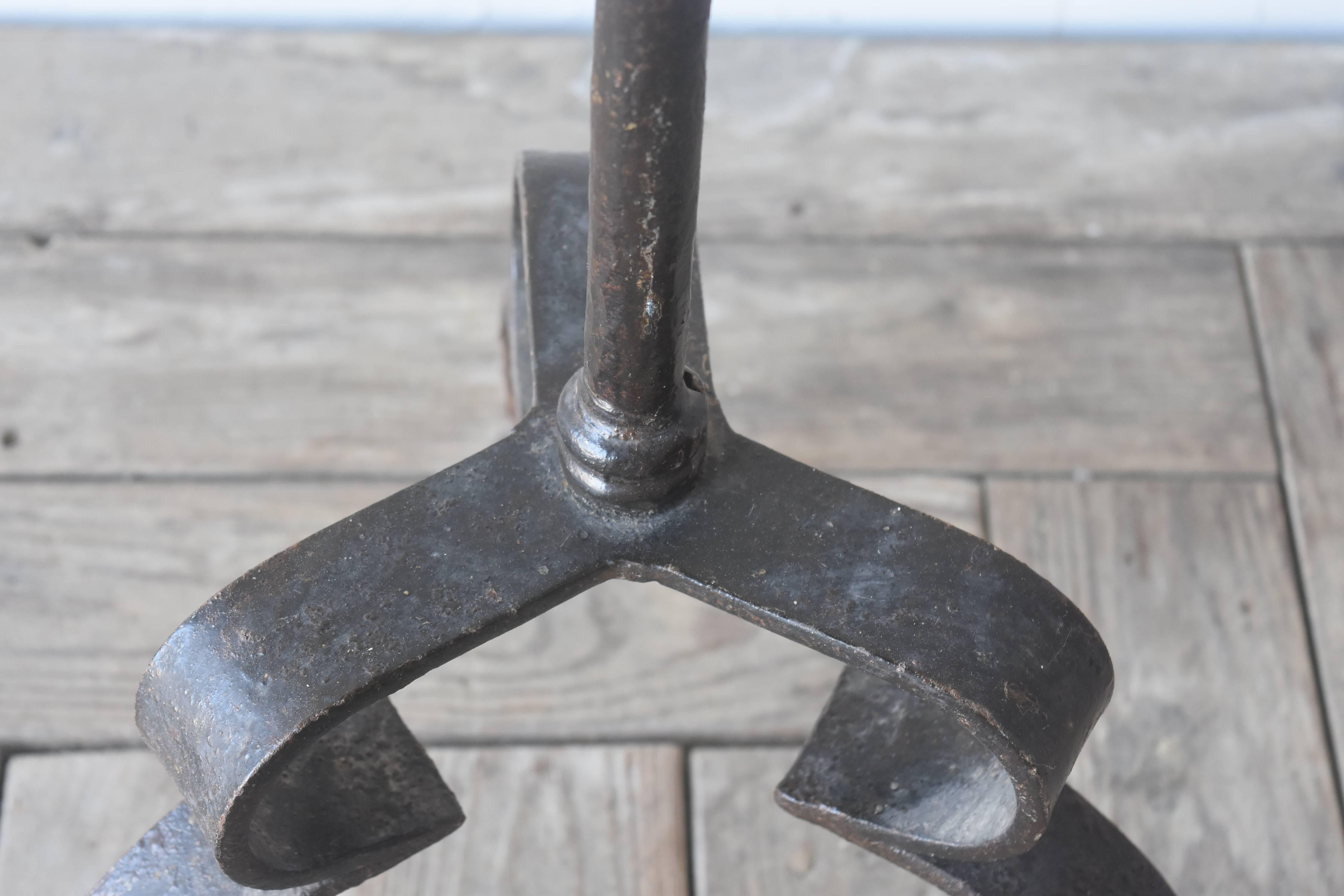 Rare 18th Century Spanish Hand-Forged Iron Candle-Stand with Wax Husk 3