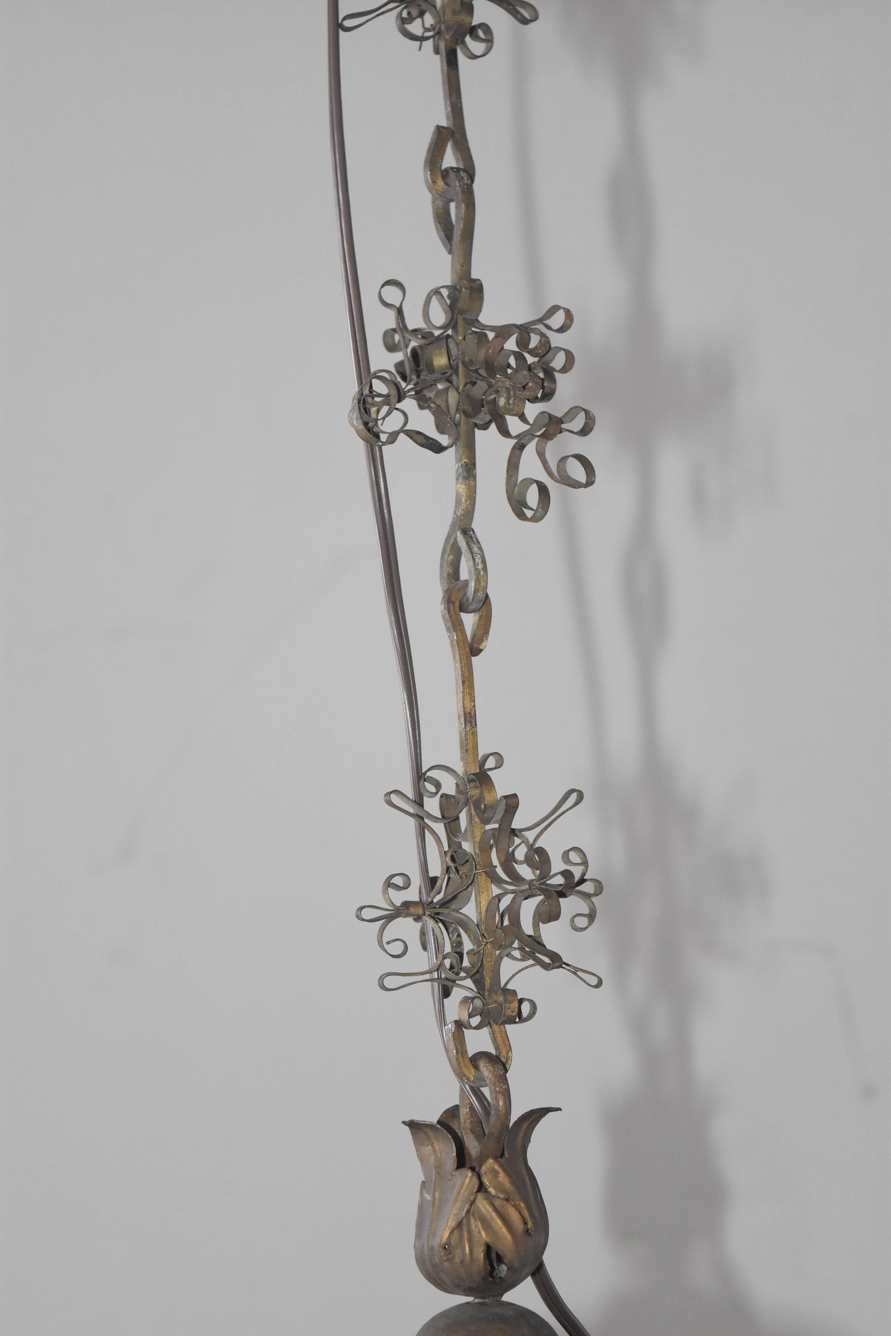 19th Century Italian Beaded Metal Crystal Chandelier with Floral Metal Bobeshes 2