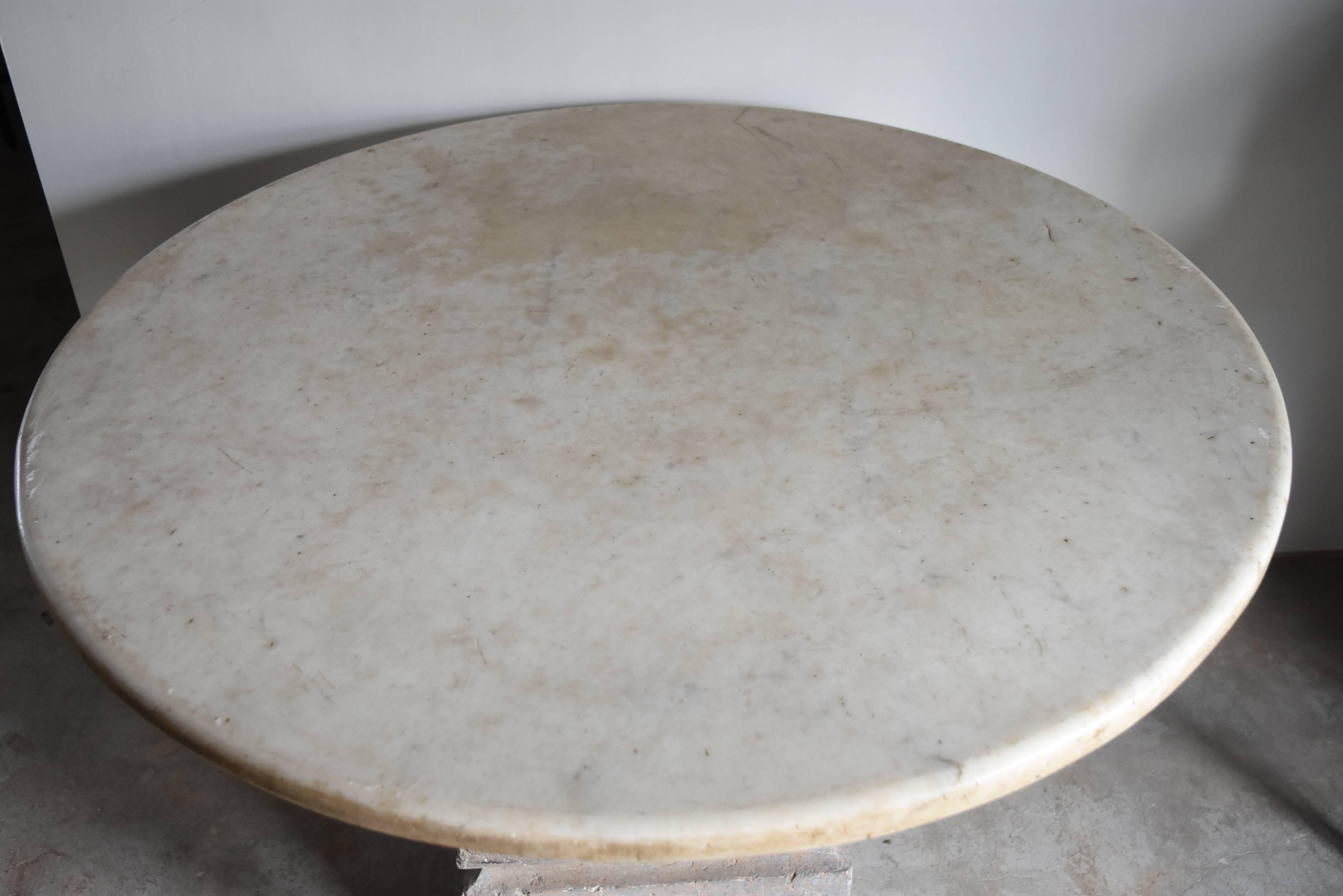 18th Century Italian Stone Base with Marble Top Pedestal Table In Good Condition In Houston, TX