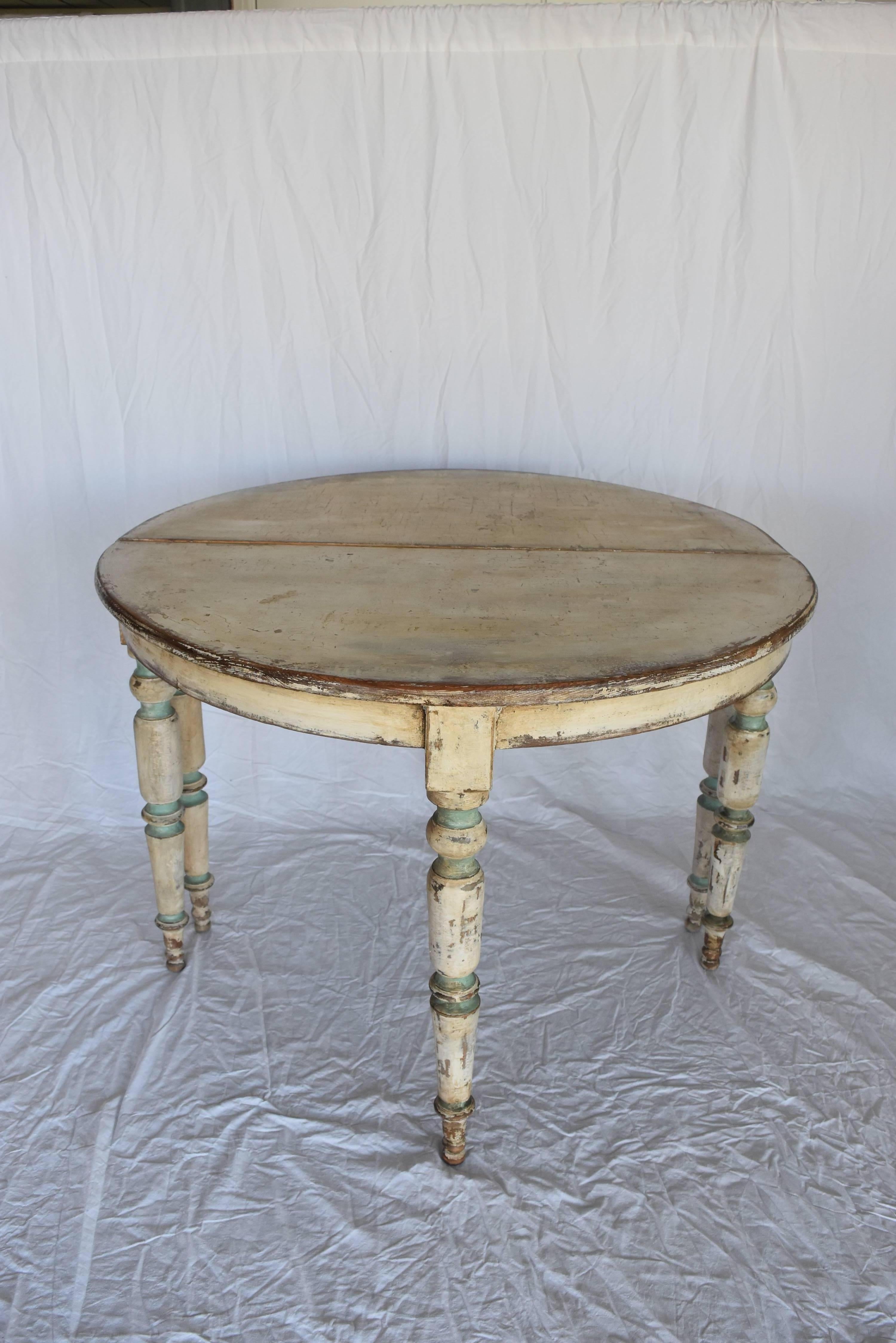 Spanish 1900s Demilune Tables With Later Creamy White Paint And Blue Accents 1