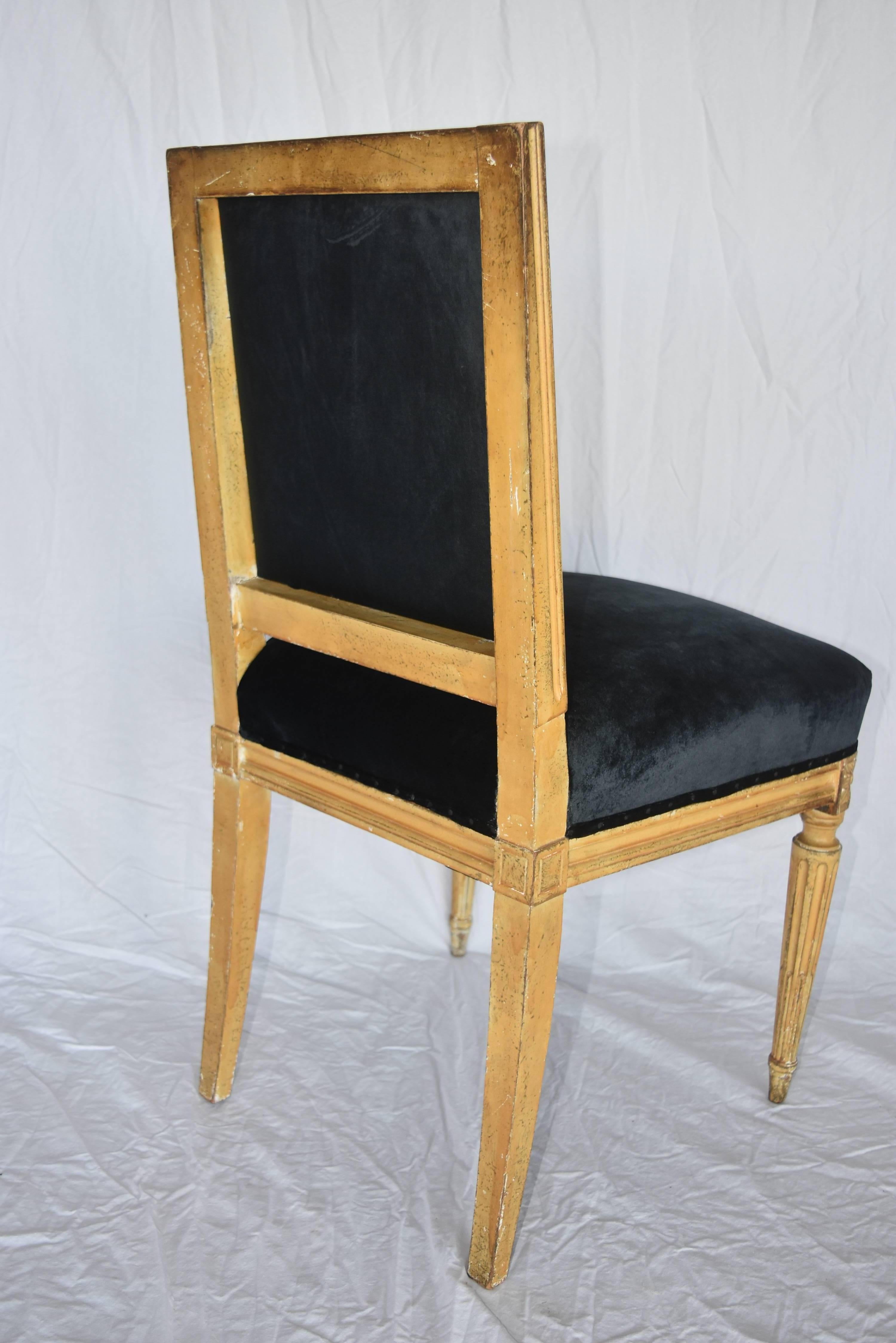 French 19th Century Louis XVI Original Painted Gold Set of Six Dining Chairs 