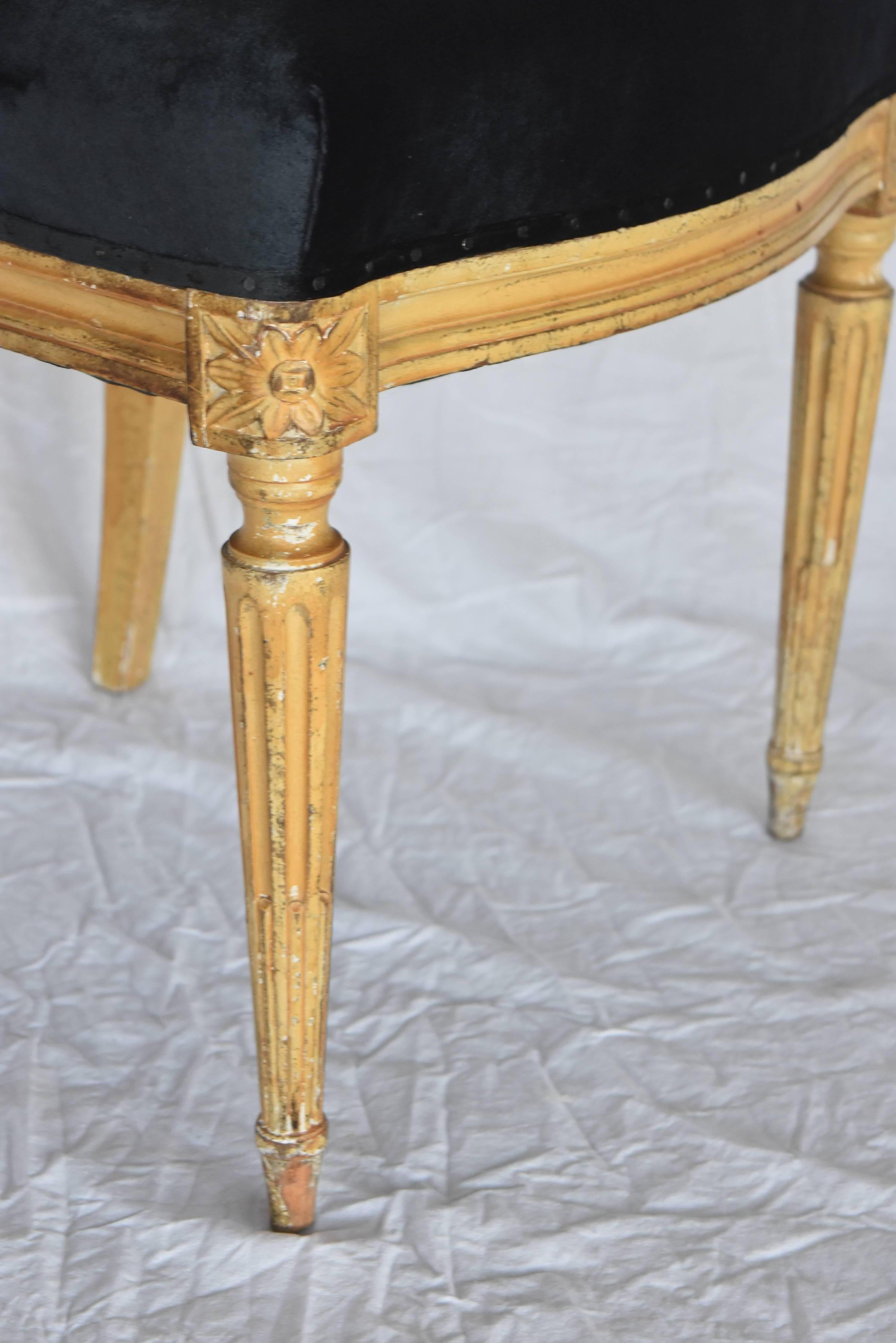Hand-Painted 19th Century Louis XVI Original Painted Gold Set of Six Dining Chairs 