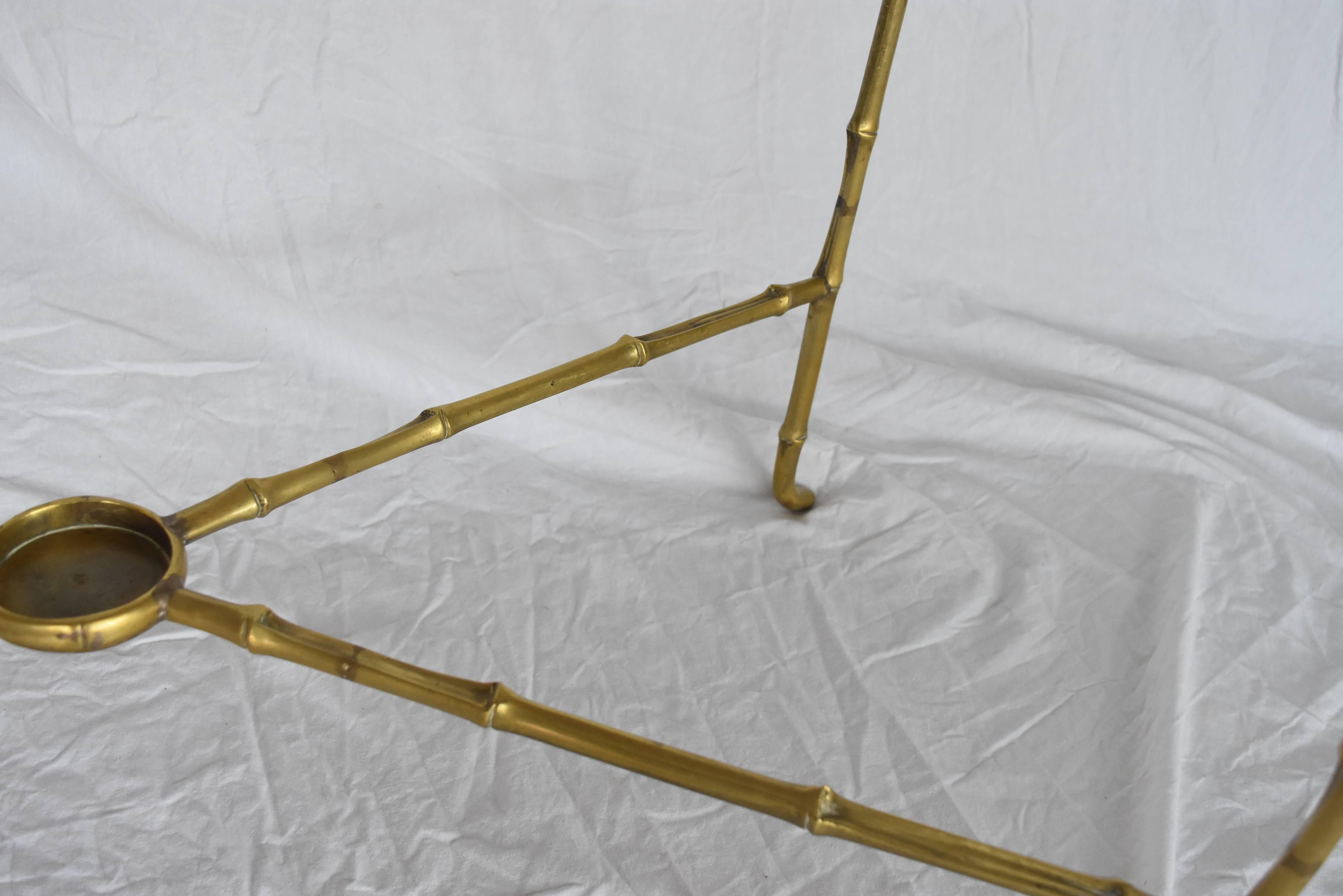 French Midcentury Brass Faux Bamboo Table with Black Glass Top 3