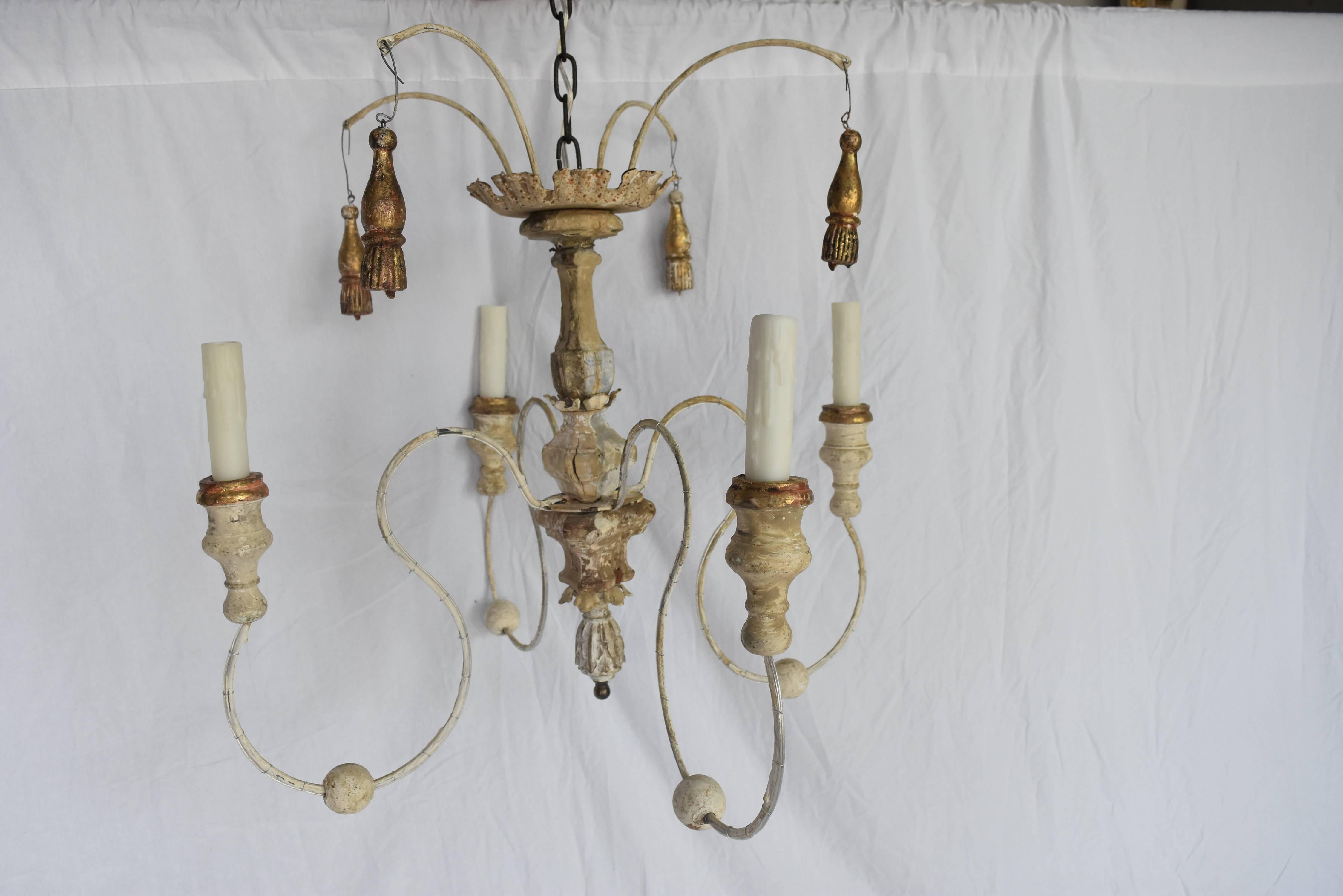 Italian Wooden Altar Elements Spider Chandelier with Iron Arms 1