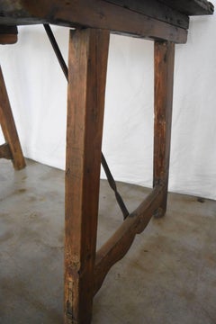 18th Century Walnut Spanish Side Table or Desk with Iron Stretcher